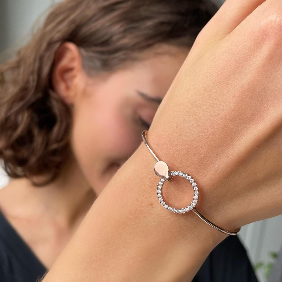 Circle Cuff CZ Bracelet - Sterling Silver