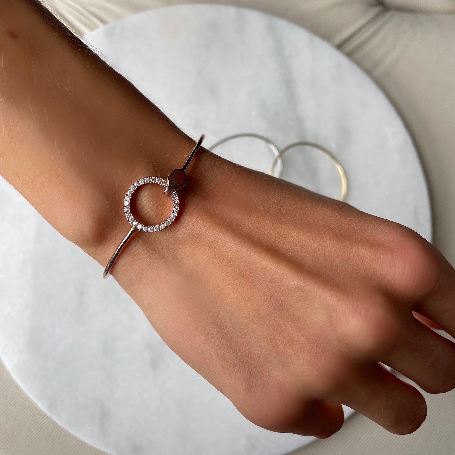 Circle Cuff CZ Bracelet - Sterling Silver