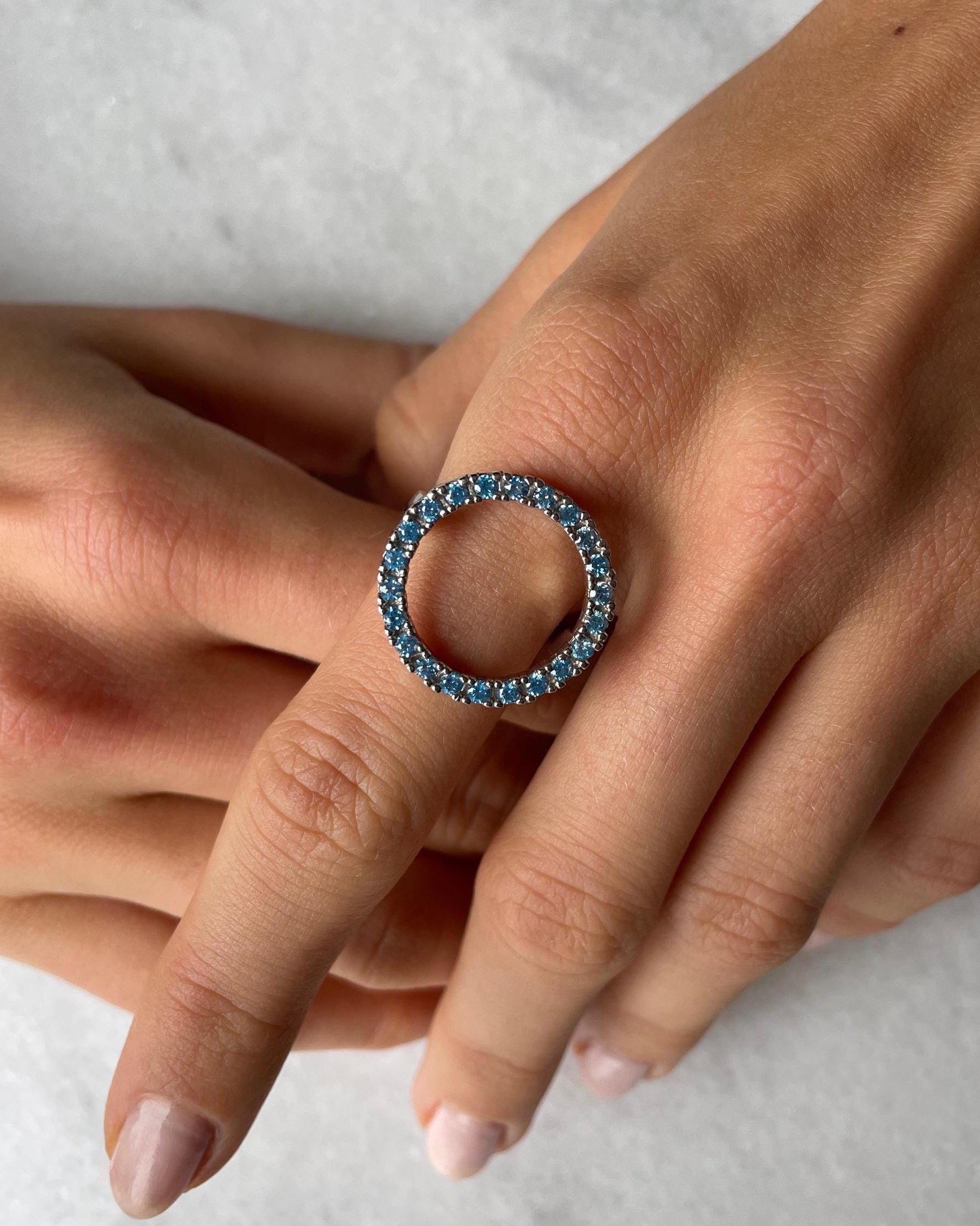 CZ Halo Statement Ring - Sterling Silver