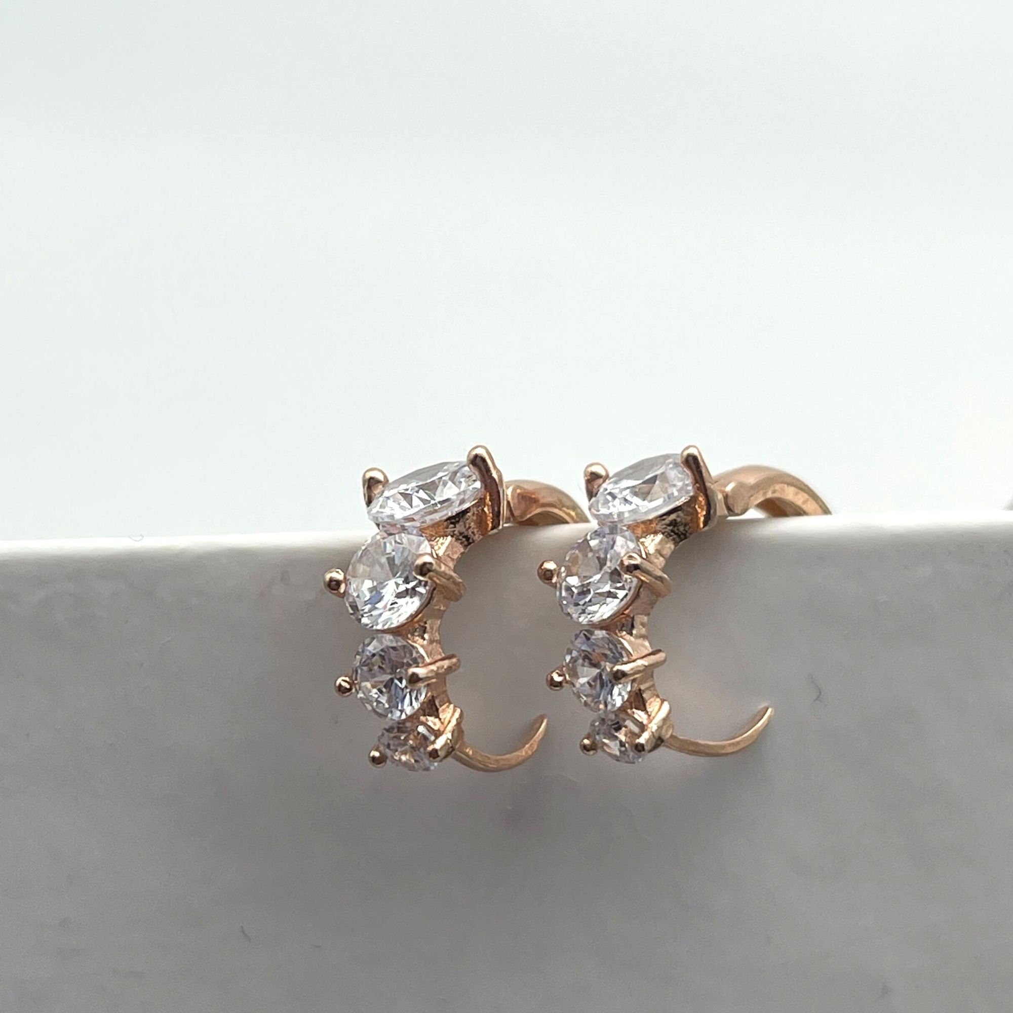 Rose Gold CZ Huggie Hoop Earrings - Sterling Silver