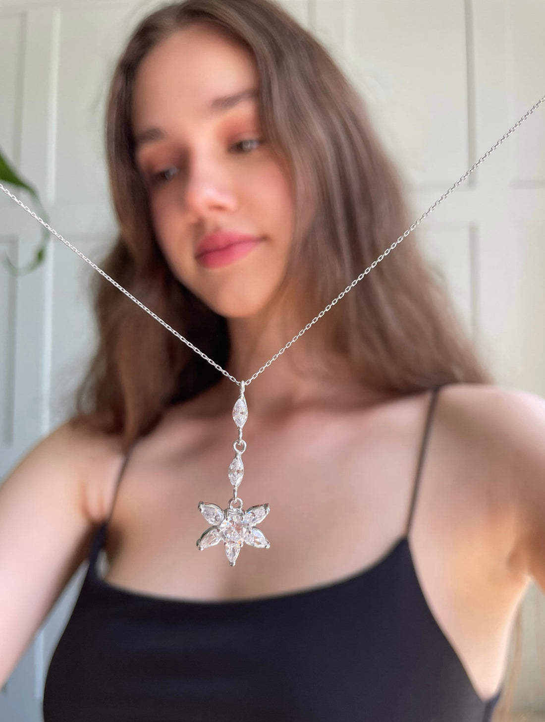 Charming Cz Flower Necklace - Sterling Silver