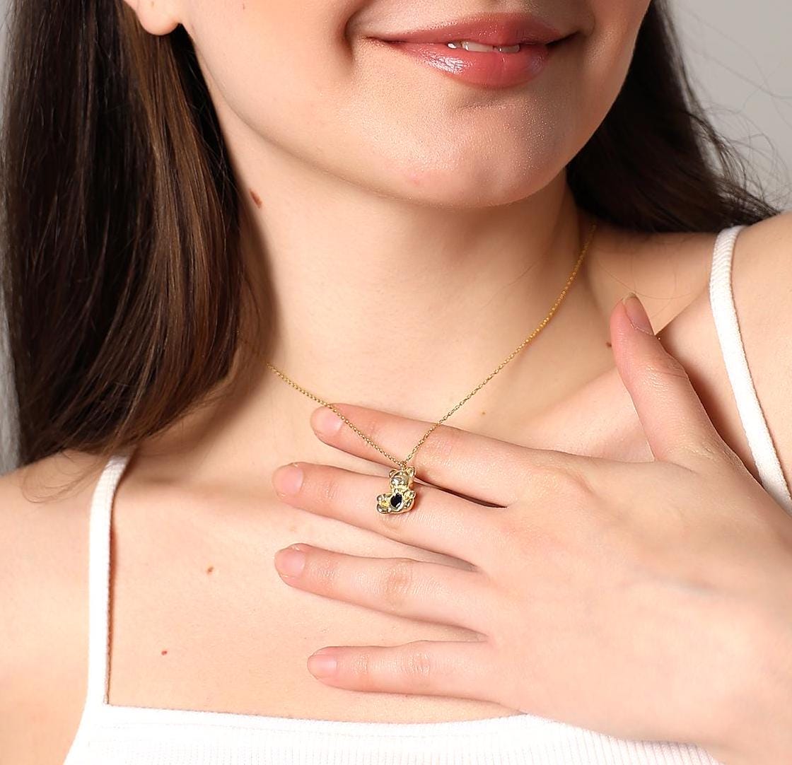 Cute Gold Teddy Bear Necklace - Sterling Silver