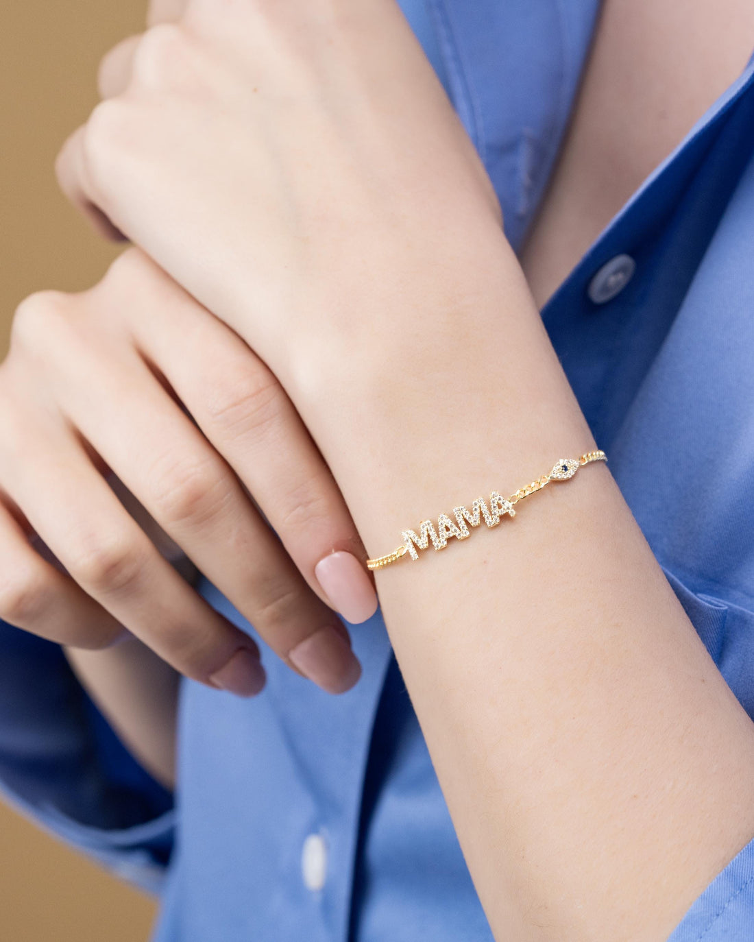 Gold Mama CZ Bracelet - Sterling Silver