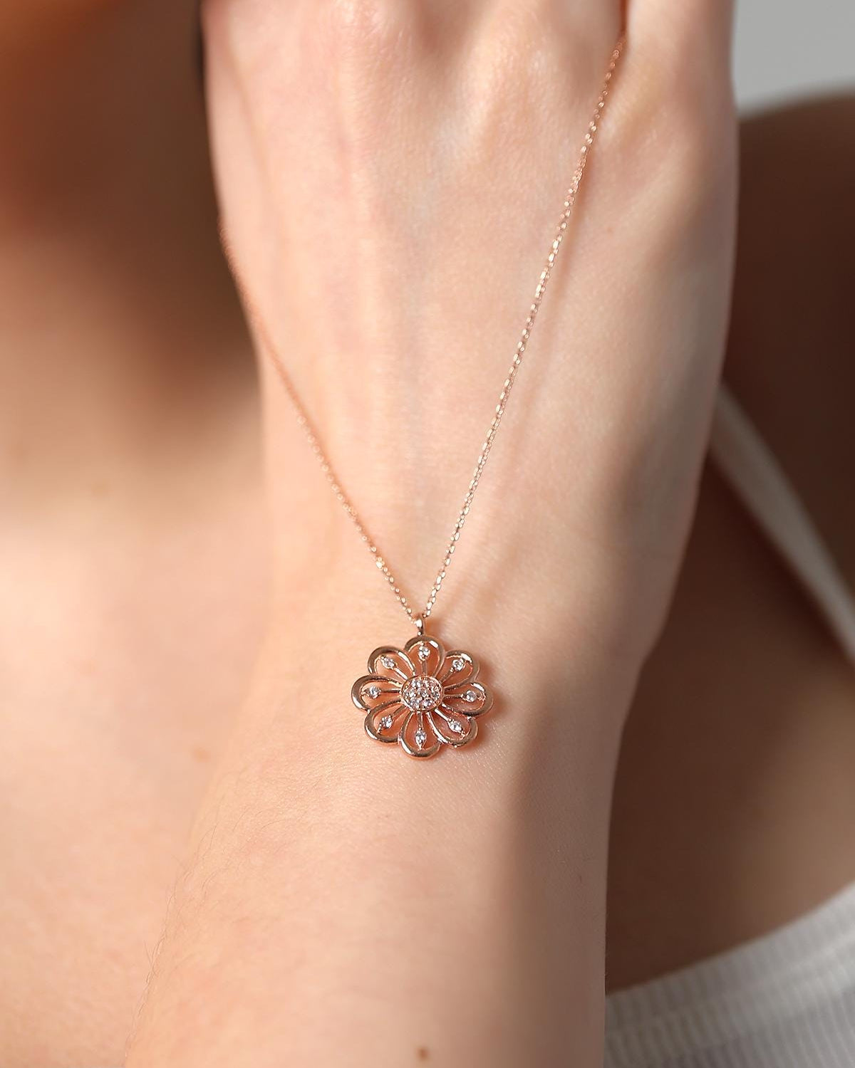 Minimalist Floral Charm Necklace - Sterling Silver