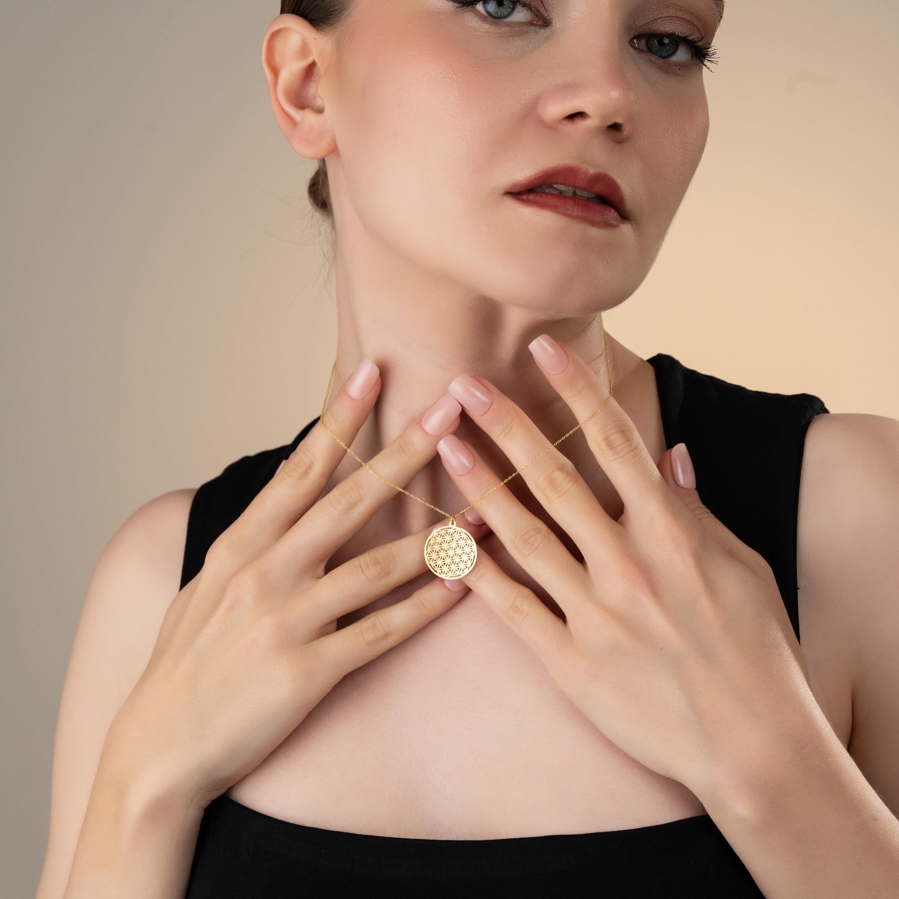 Gold Flower Of Life Medallion Necklace - Sterling Silver