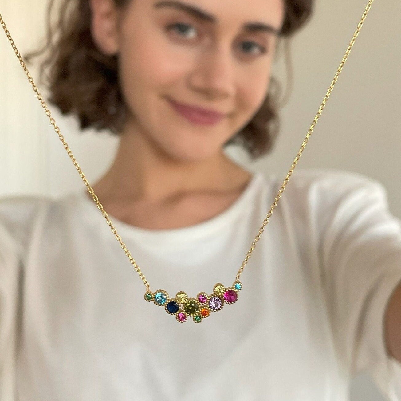 Rainbow Gemstone Necklace - Sterling Silver