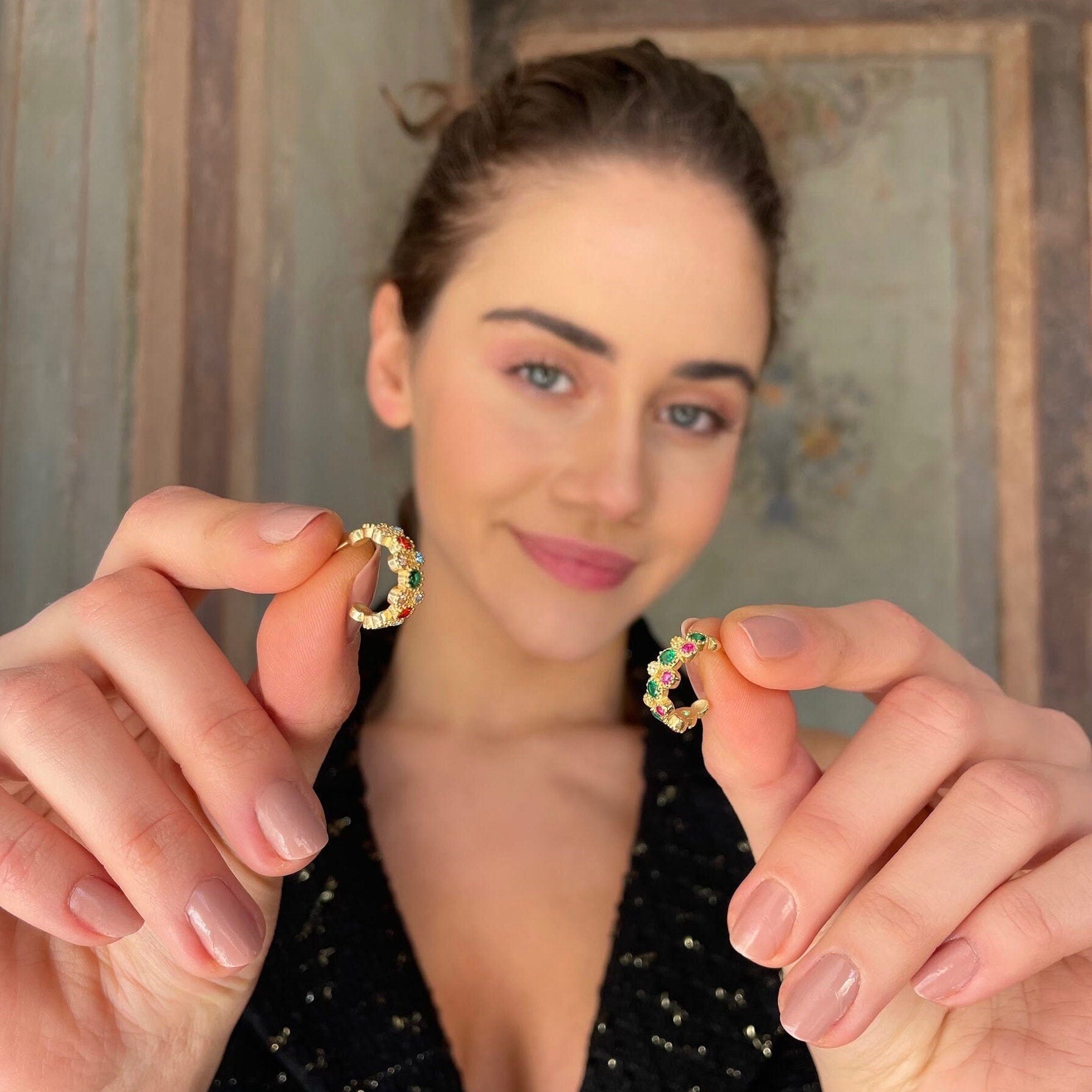 Rainbow CZ Hoop Earrings - Sterling Silver