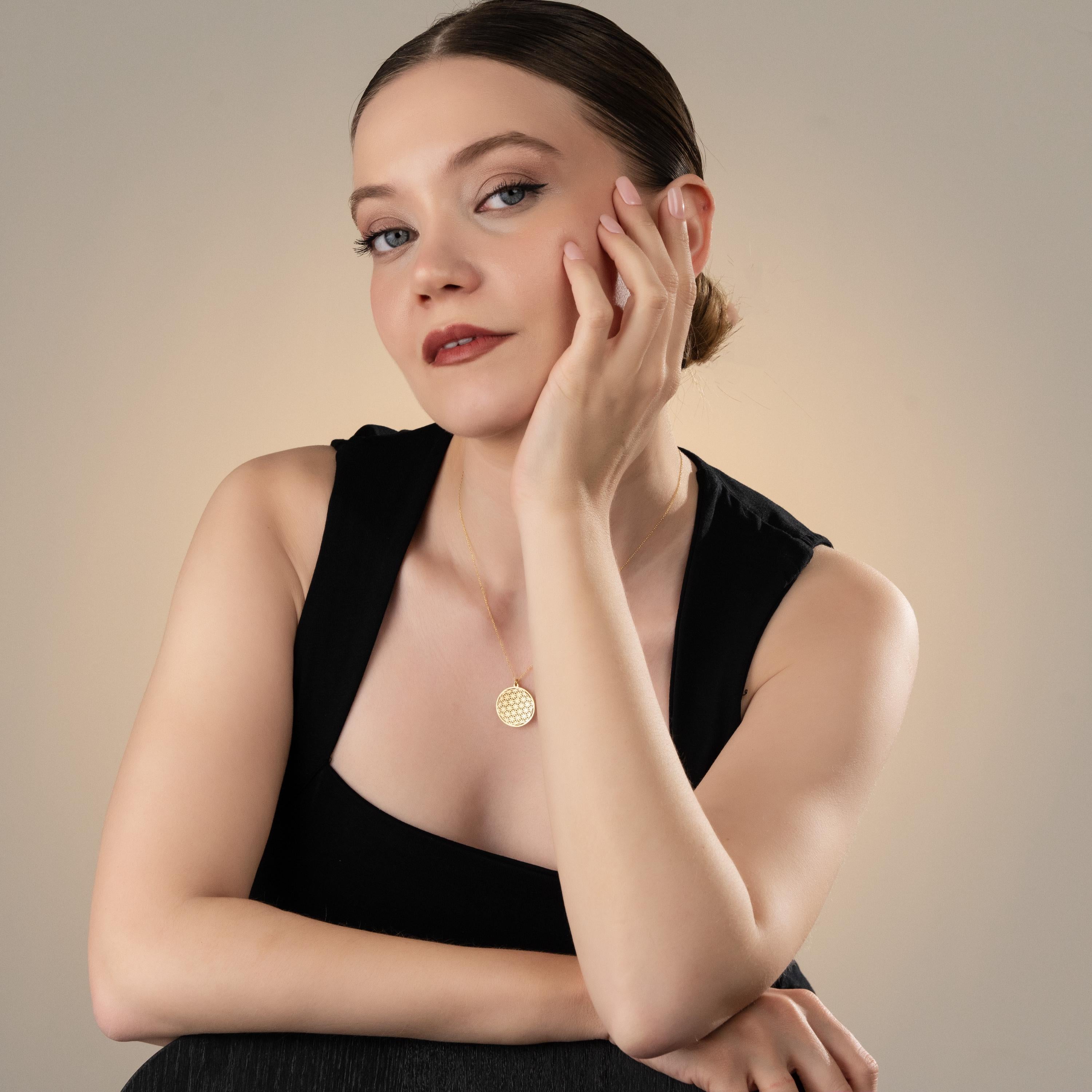 Gold Flower Of Life Medallion Necklace - Sterling Silver