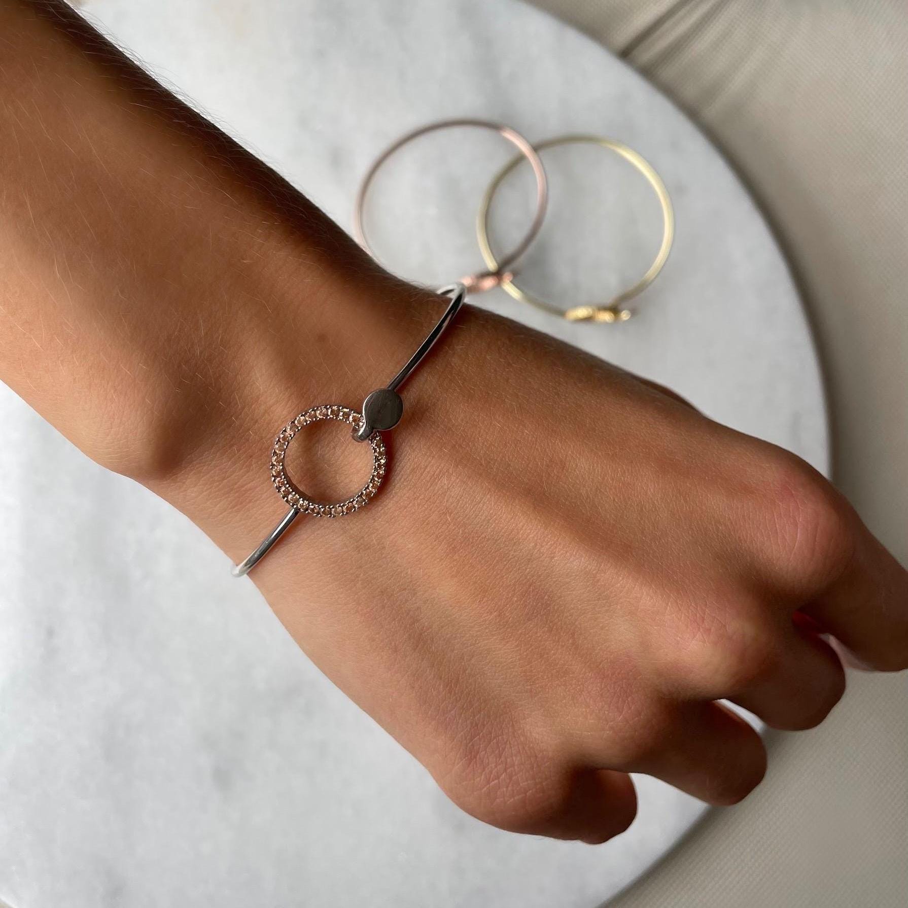 Circle Cuff CZ Bracelet - Sterling Silver