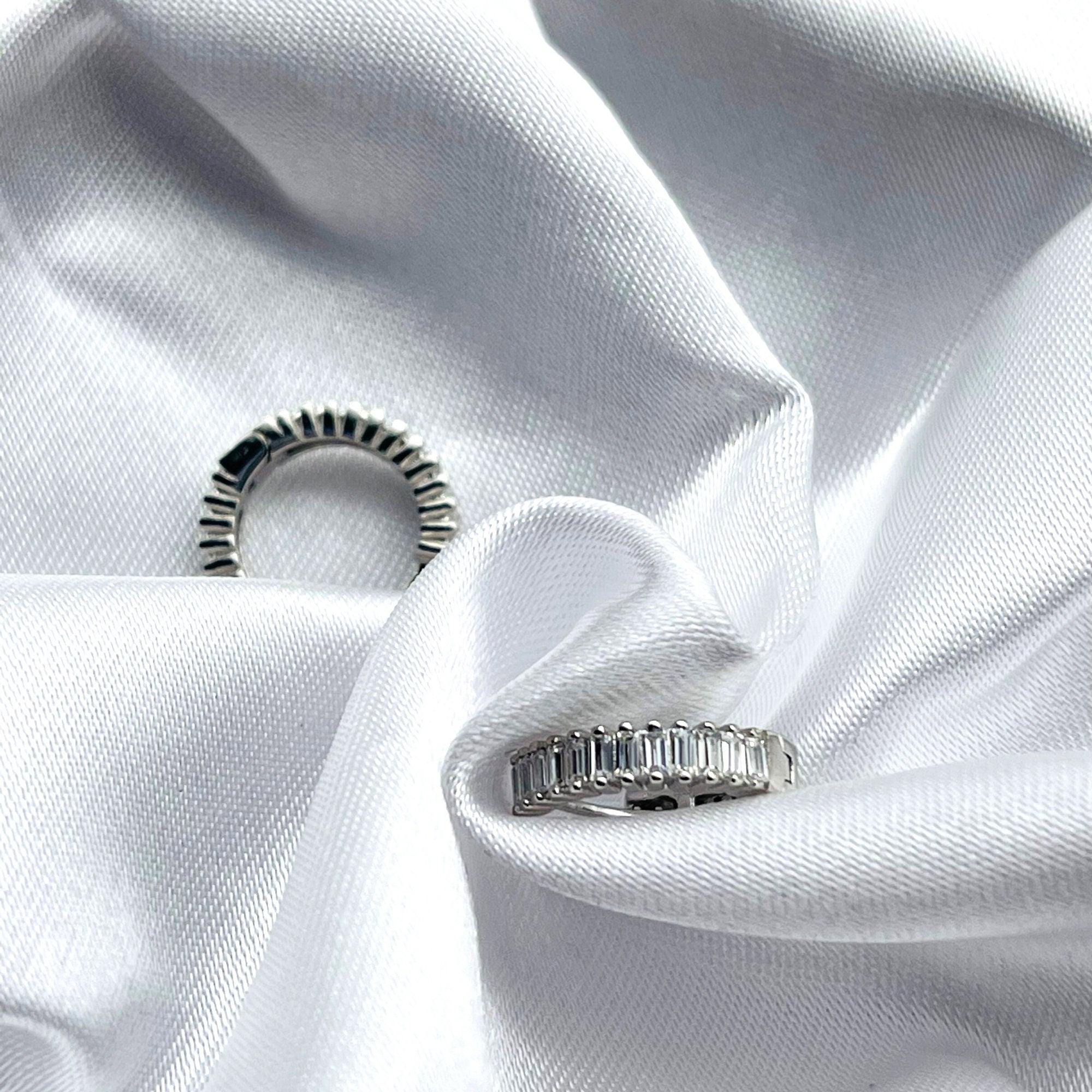 Tiny Baguette Hoop Earrings - Sterling Silver