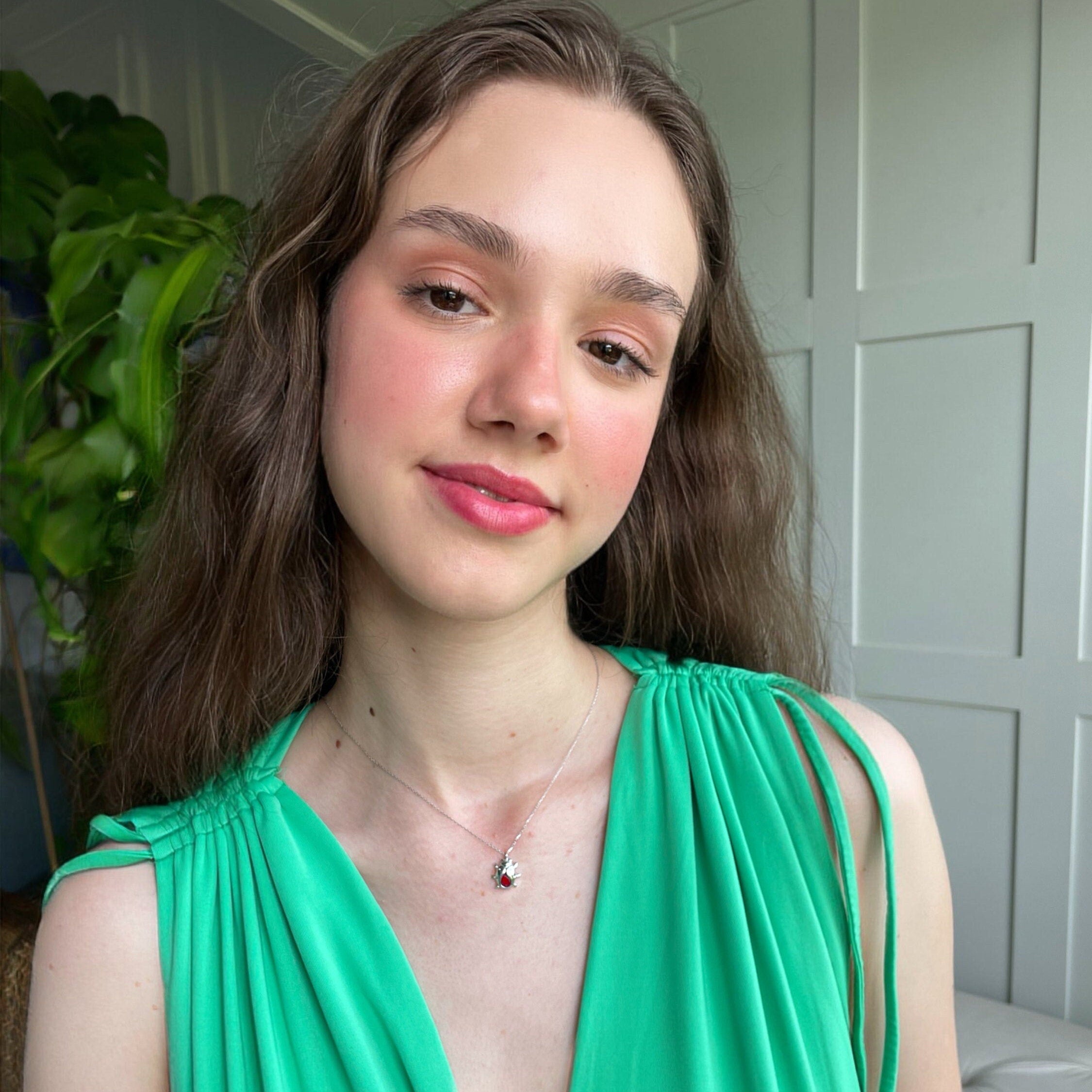 Red Garnet Ladybug Necklace - Sterling Silver