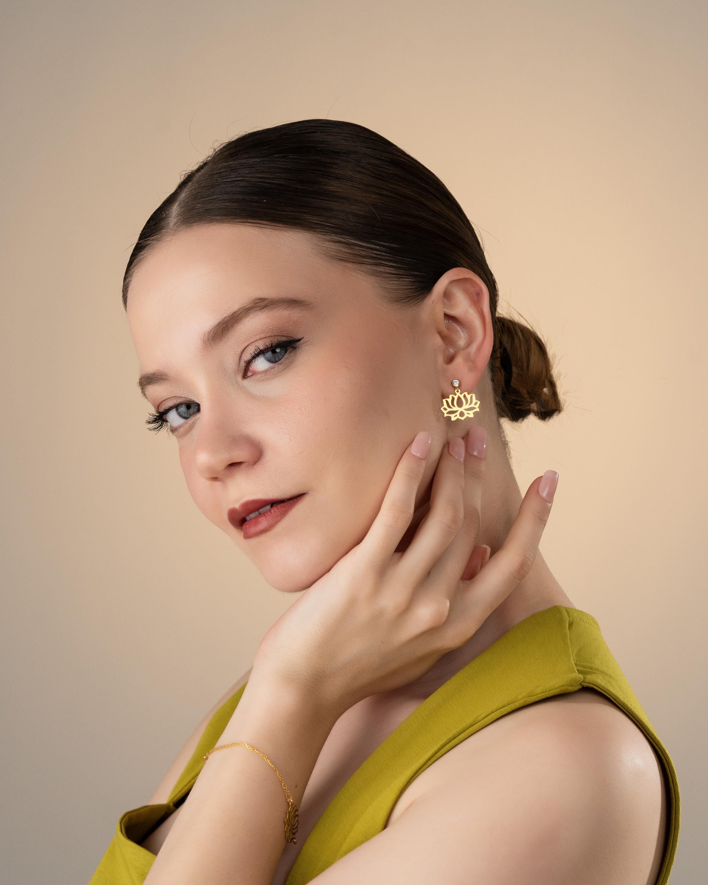 Gold Lotus Flower Jewelry Set - Sterling Silver