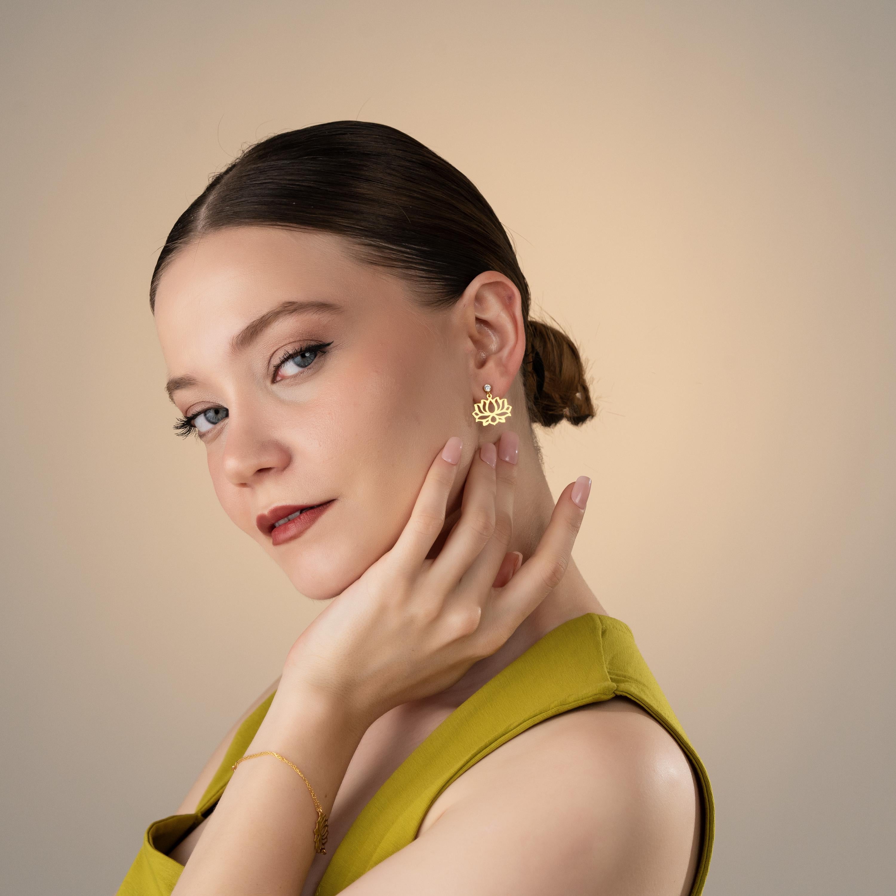 Gold Lotus Flower Jewelry Set - Sterling Silver