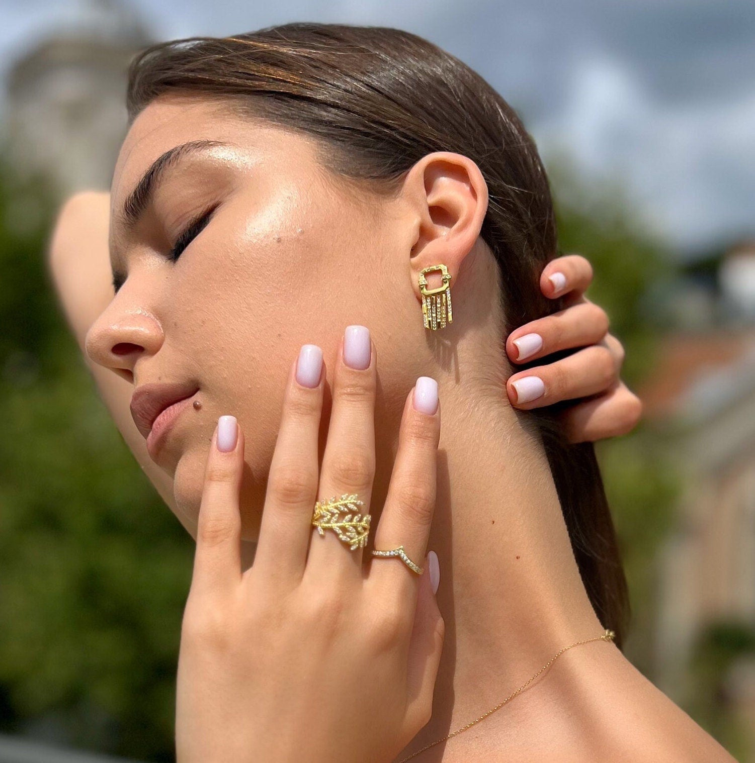 Fringe Drop Stud CZ Earrings - Sterling Silver