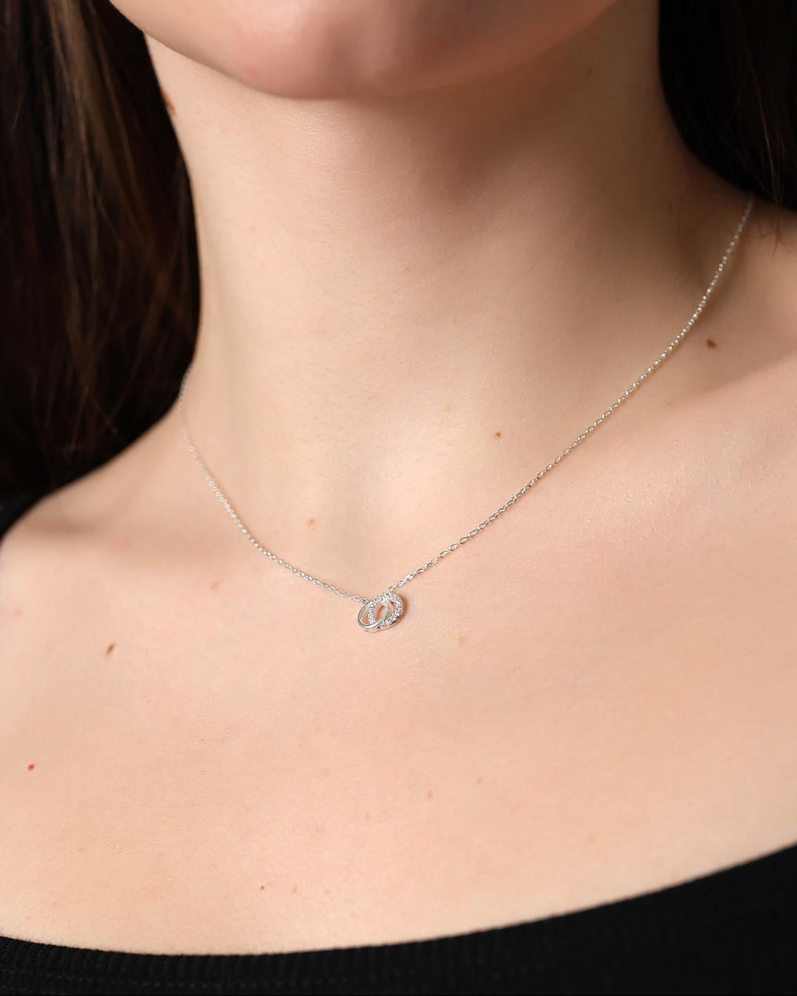 Dainty Double Circle Necklace - Sterling Silver