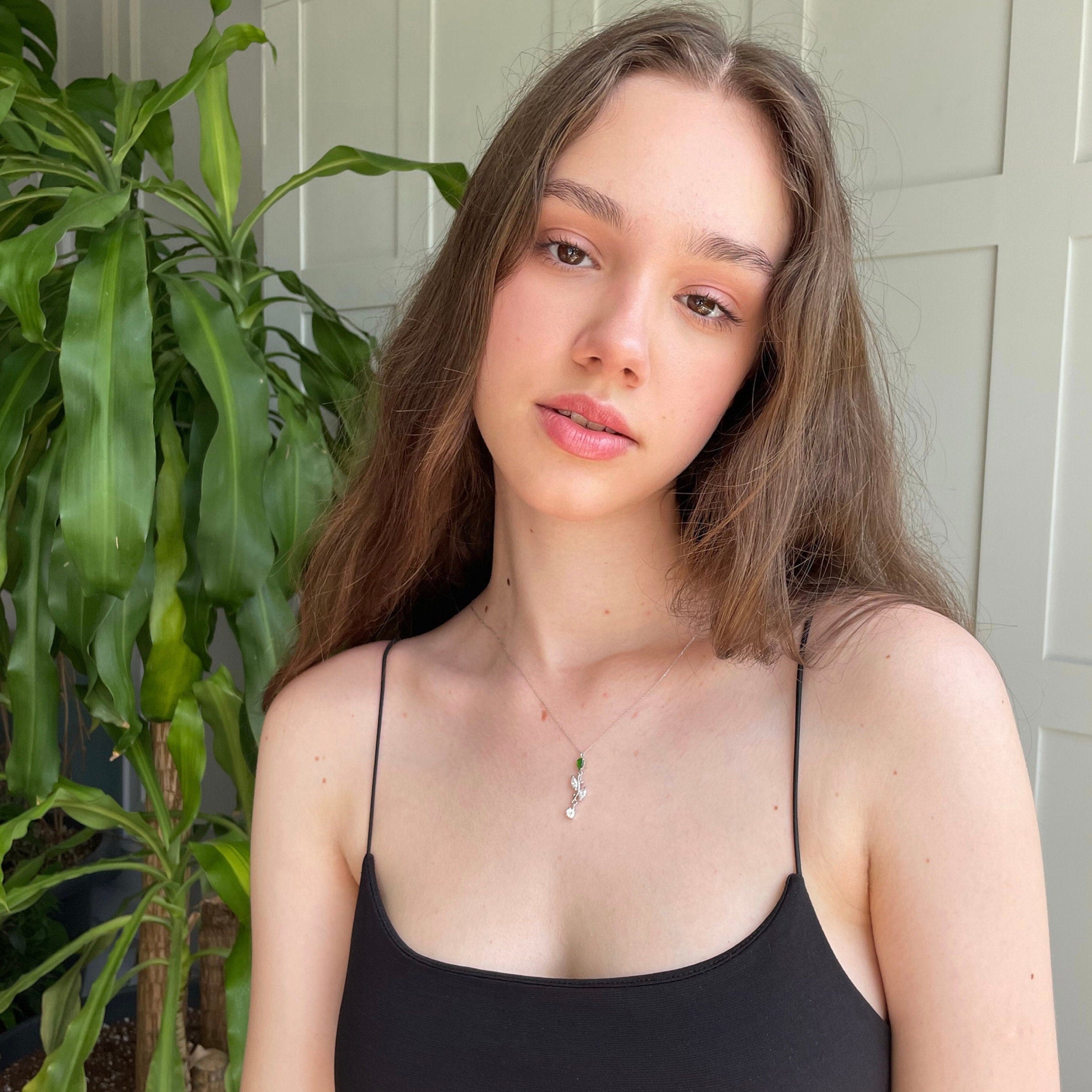 Emerald Floral Dangle Necklace - Sterling Silver