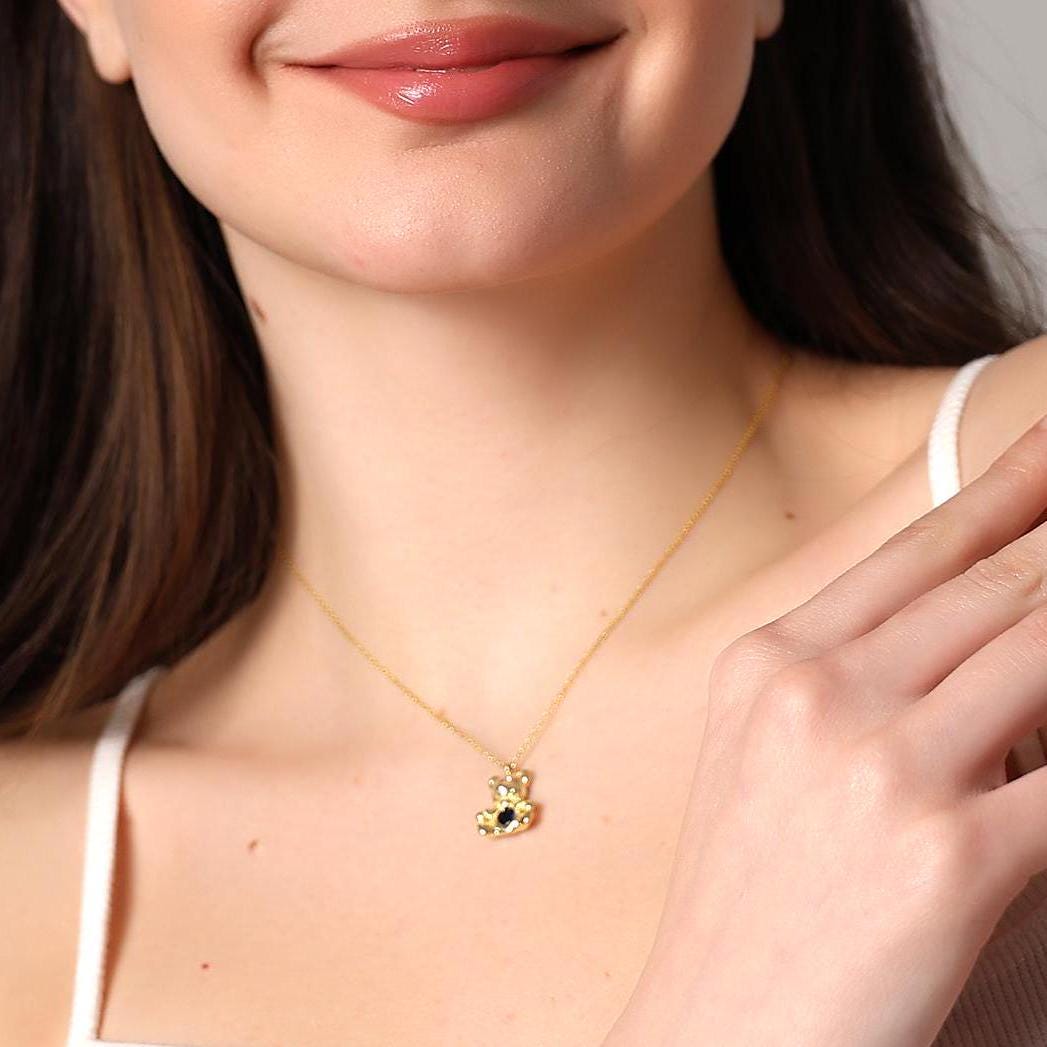 Cute Gold Teddy Bear Necklace - Sterling Silver