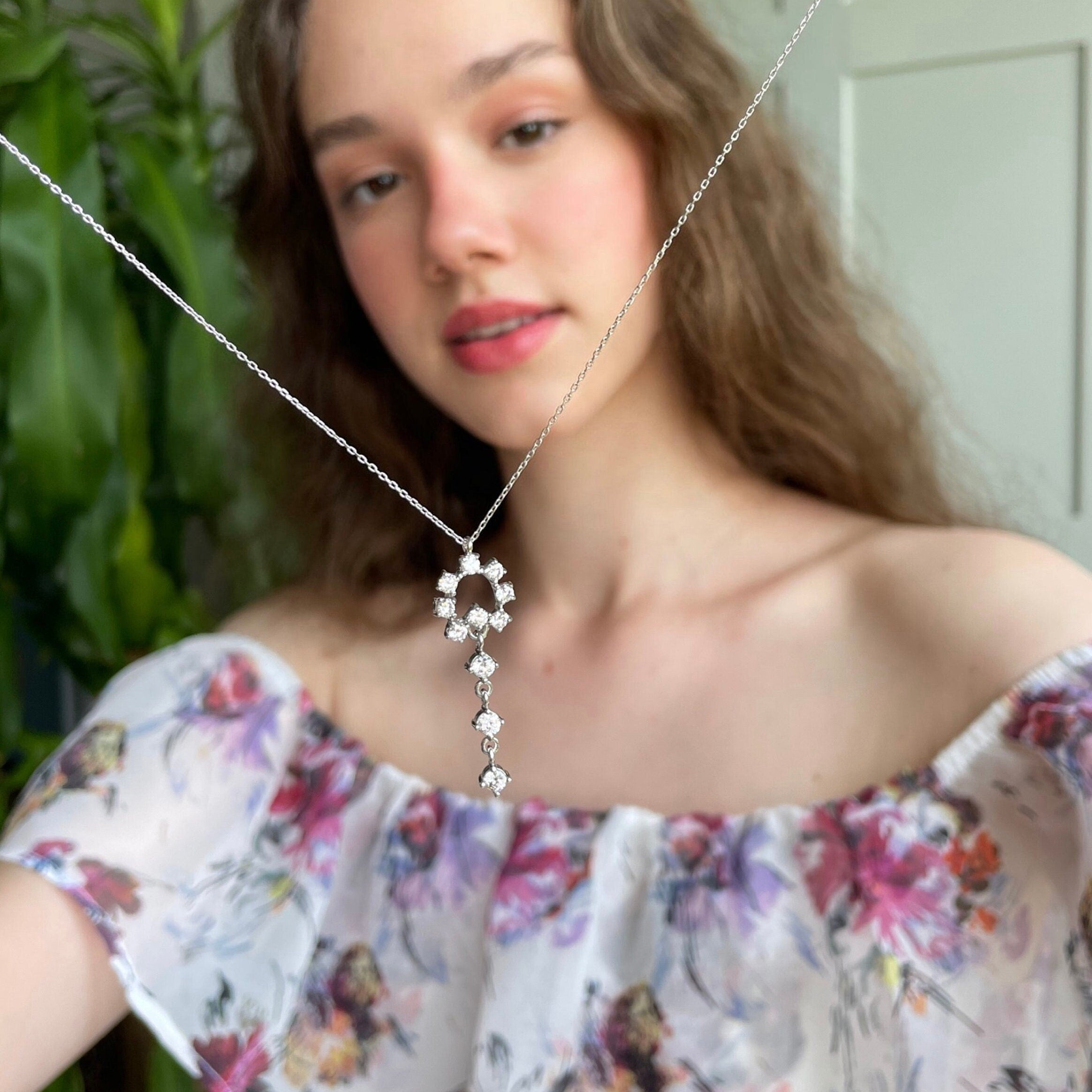 Elegant CZ Flower Necklace - Sterling Silver