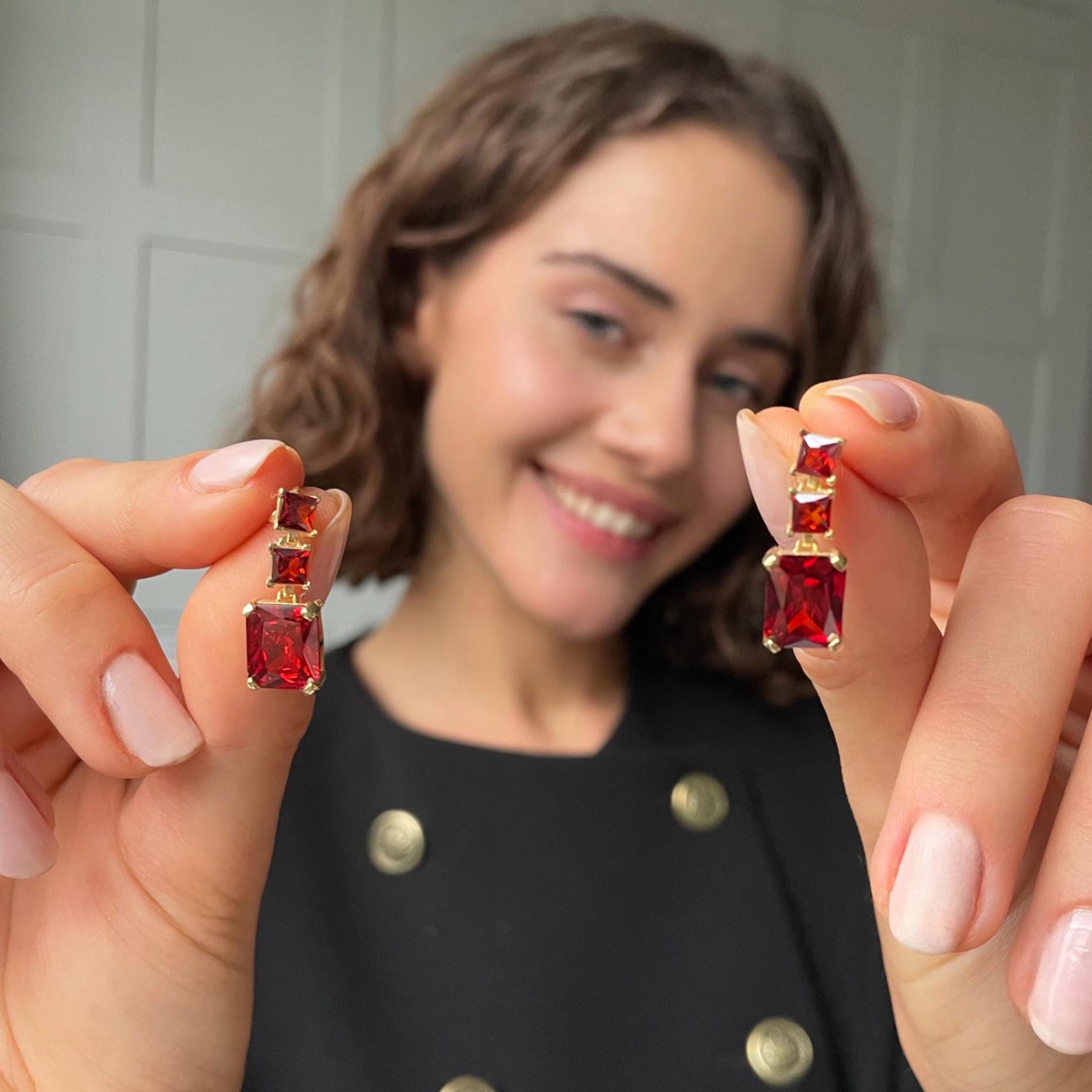 Baguette Birthstone Earrings - Sterling Silver