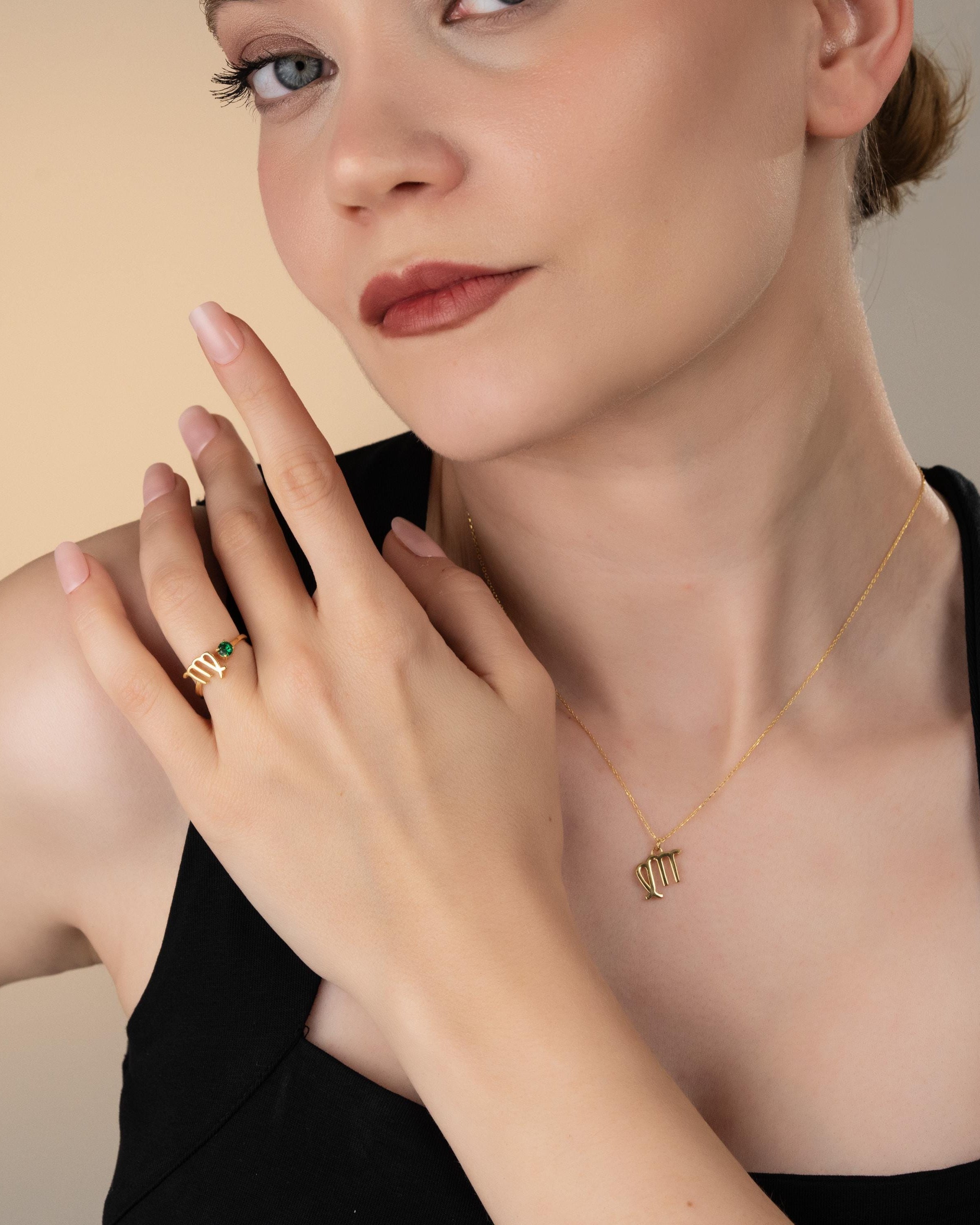 Zodiac Necklace and Ring Set Gold - Sterling Silver