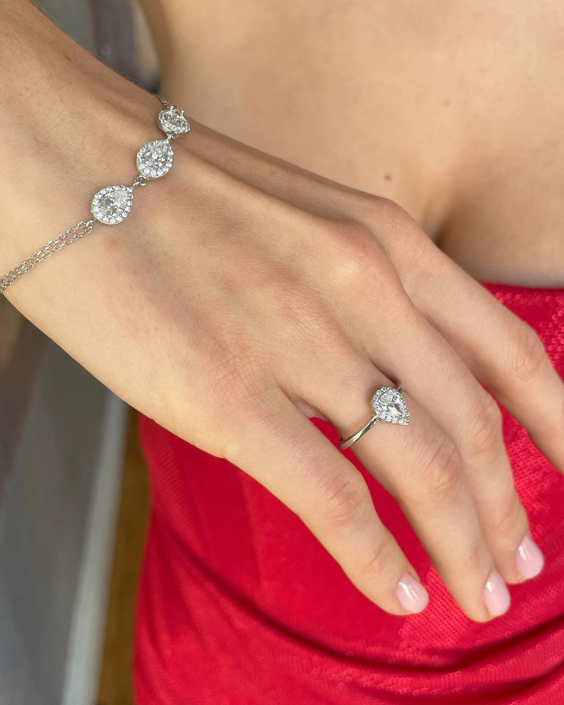 Sparkling Cz Teardrop Jewelry Set - Sterling Silver