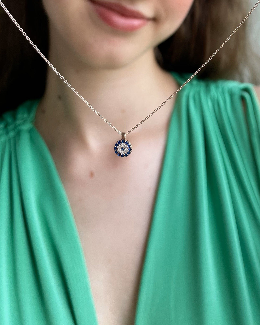 Minimalist Silver Evil Eye Necklace - Sterling Silver