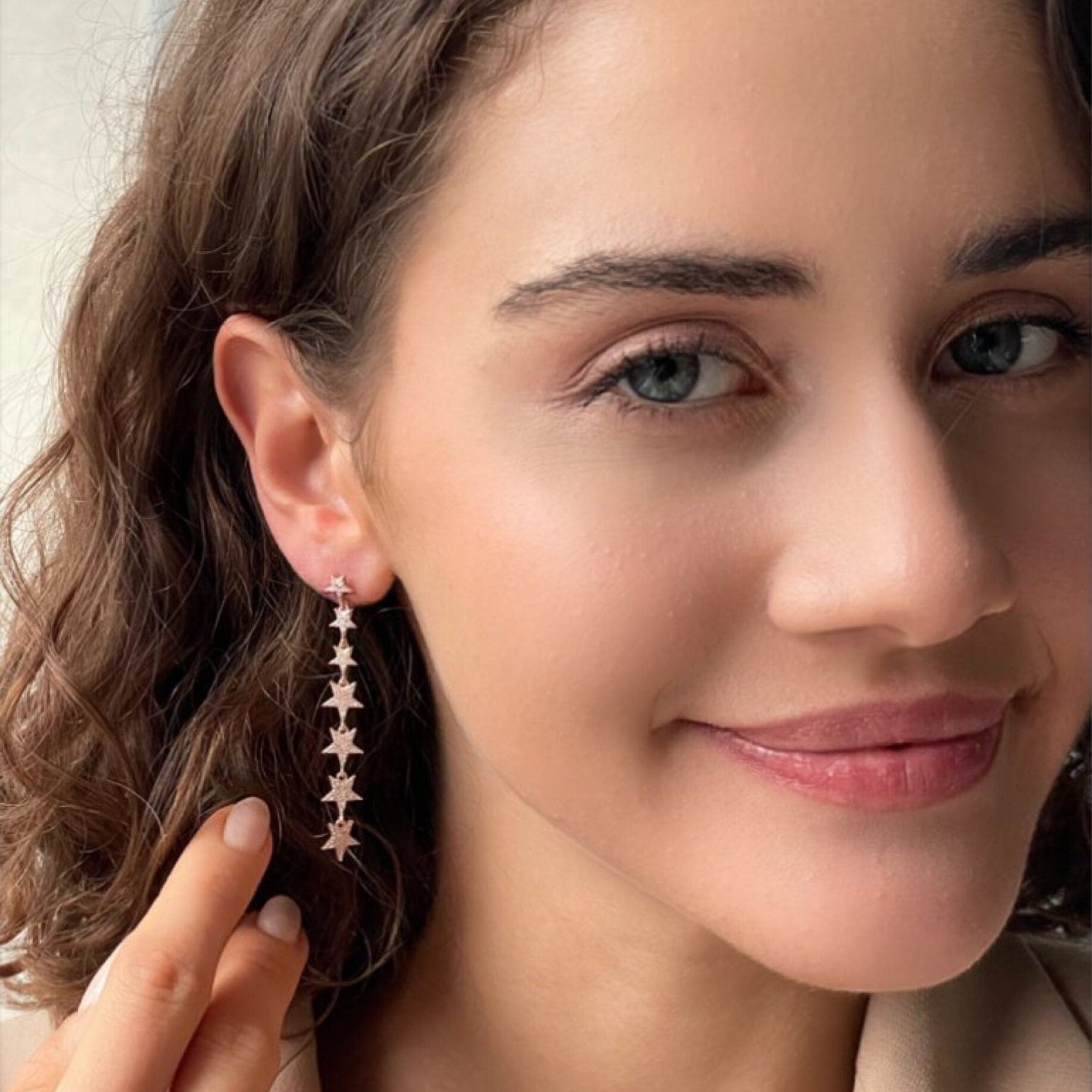 Star Lariat Dangle Earrings - Sterling Silver