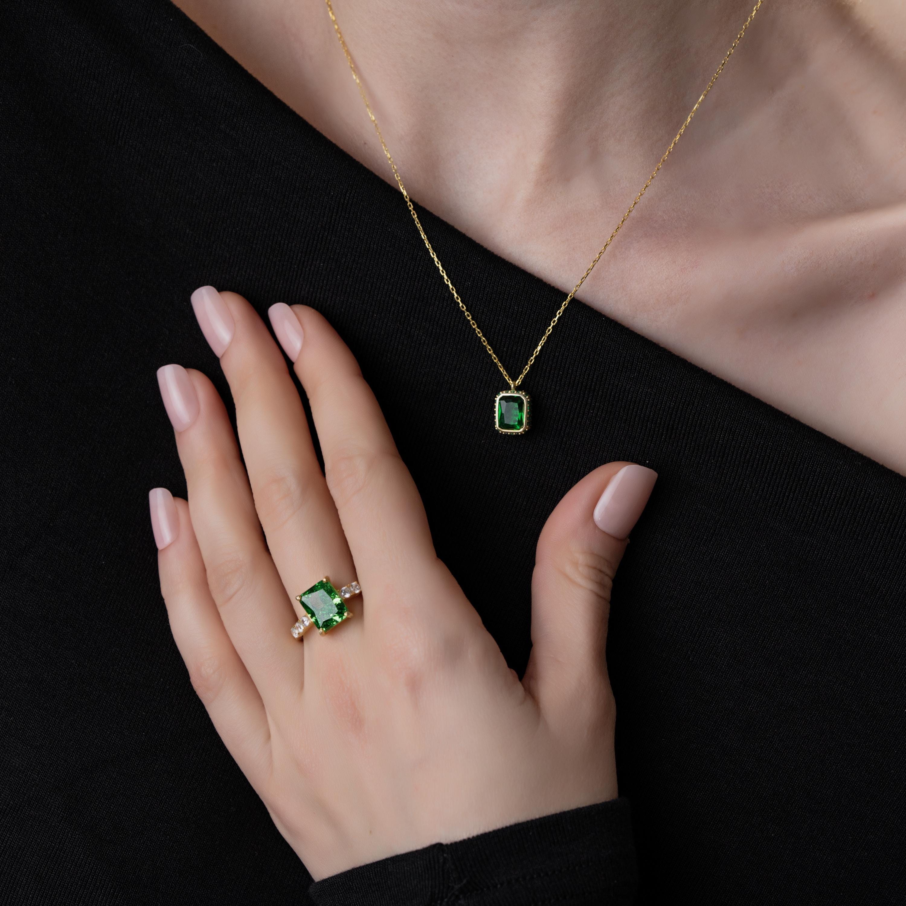 Gold Framed Gem Necklace - Sterling Silver