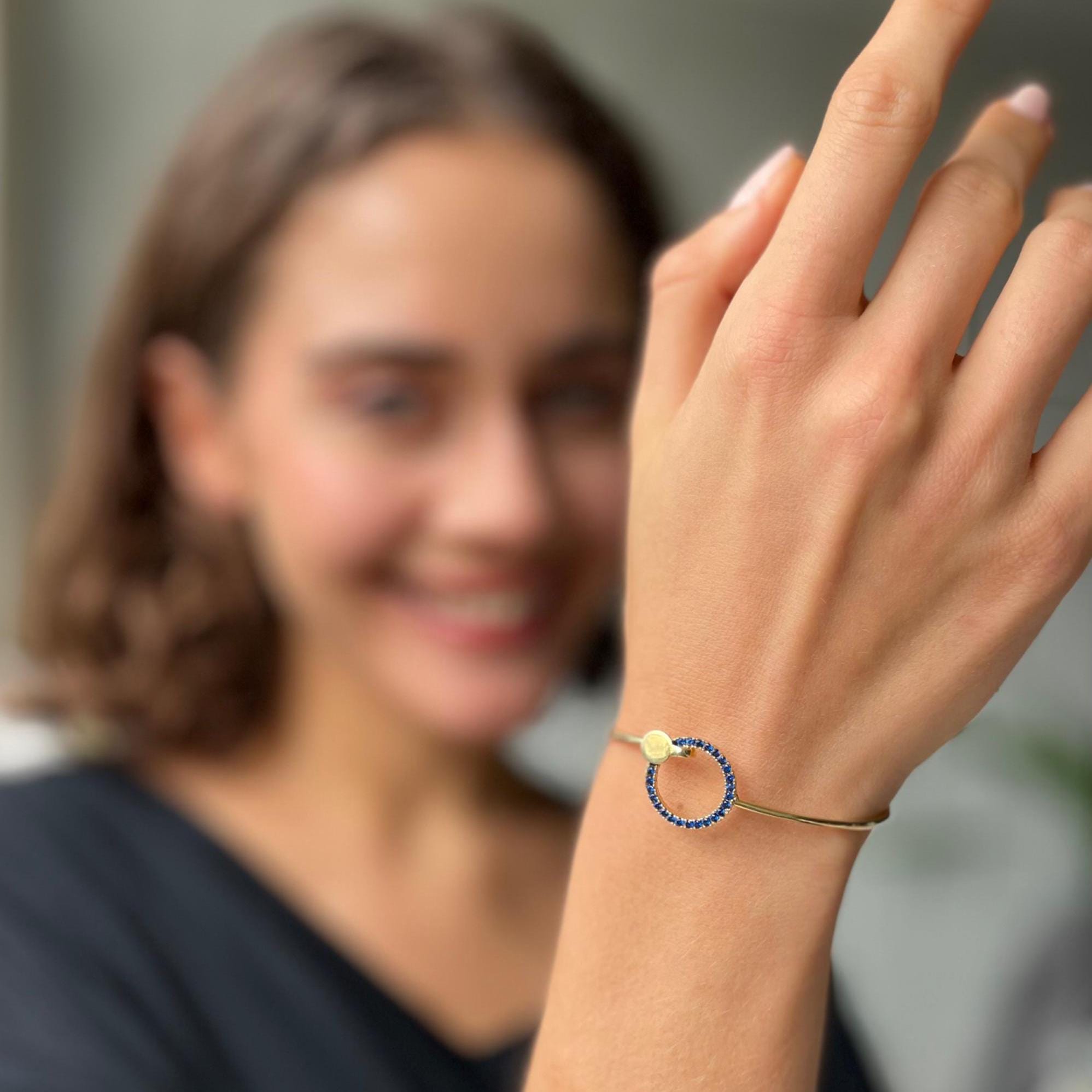 Circle Cuff CZ Bracelet - Sterling Silver