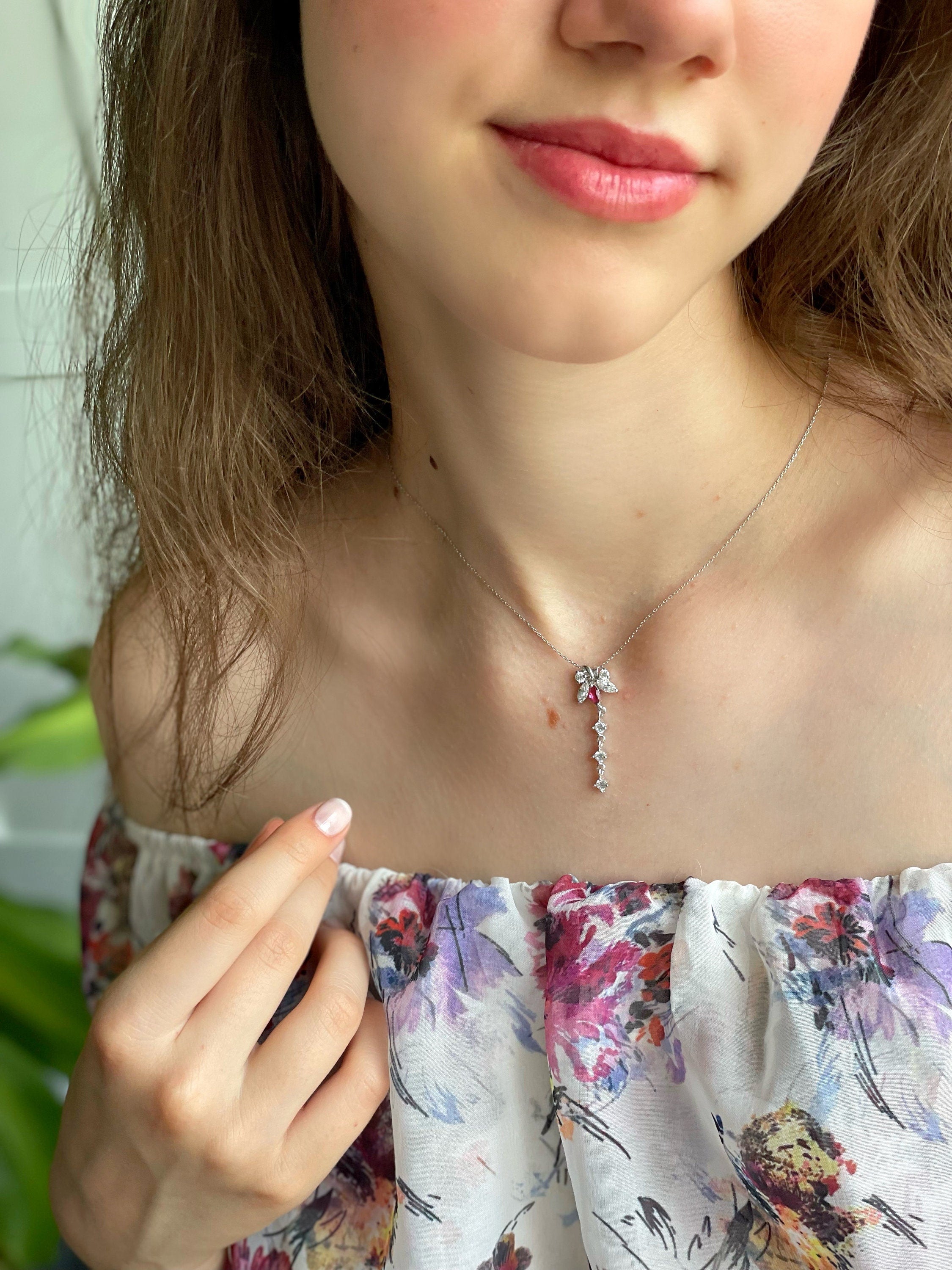 Elegant Ruby Floral Necklace - Sterling Silver