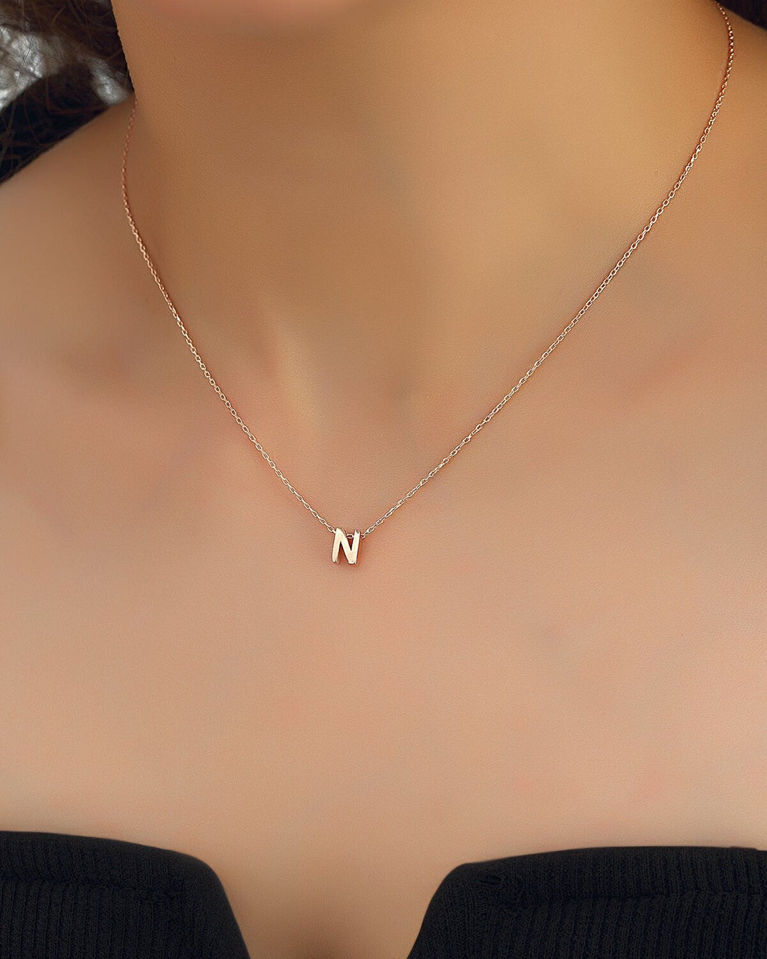 Personalized Initial Letter Necklace - Sterling Silver (Rose Gold)