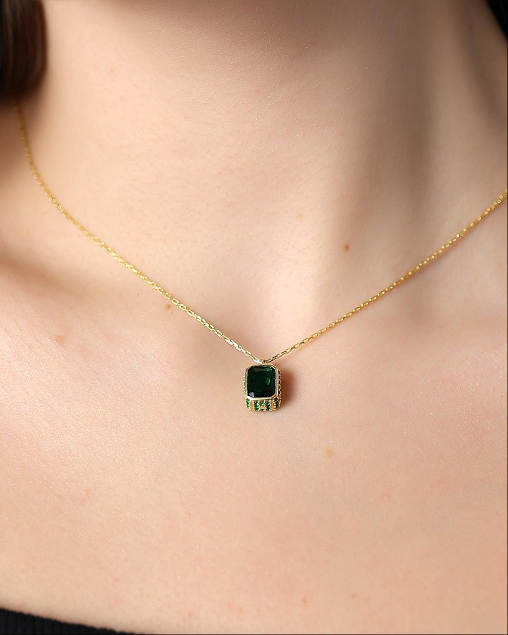 Baguette Emerald Necklace - Sterling Silver
