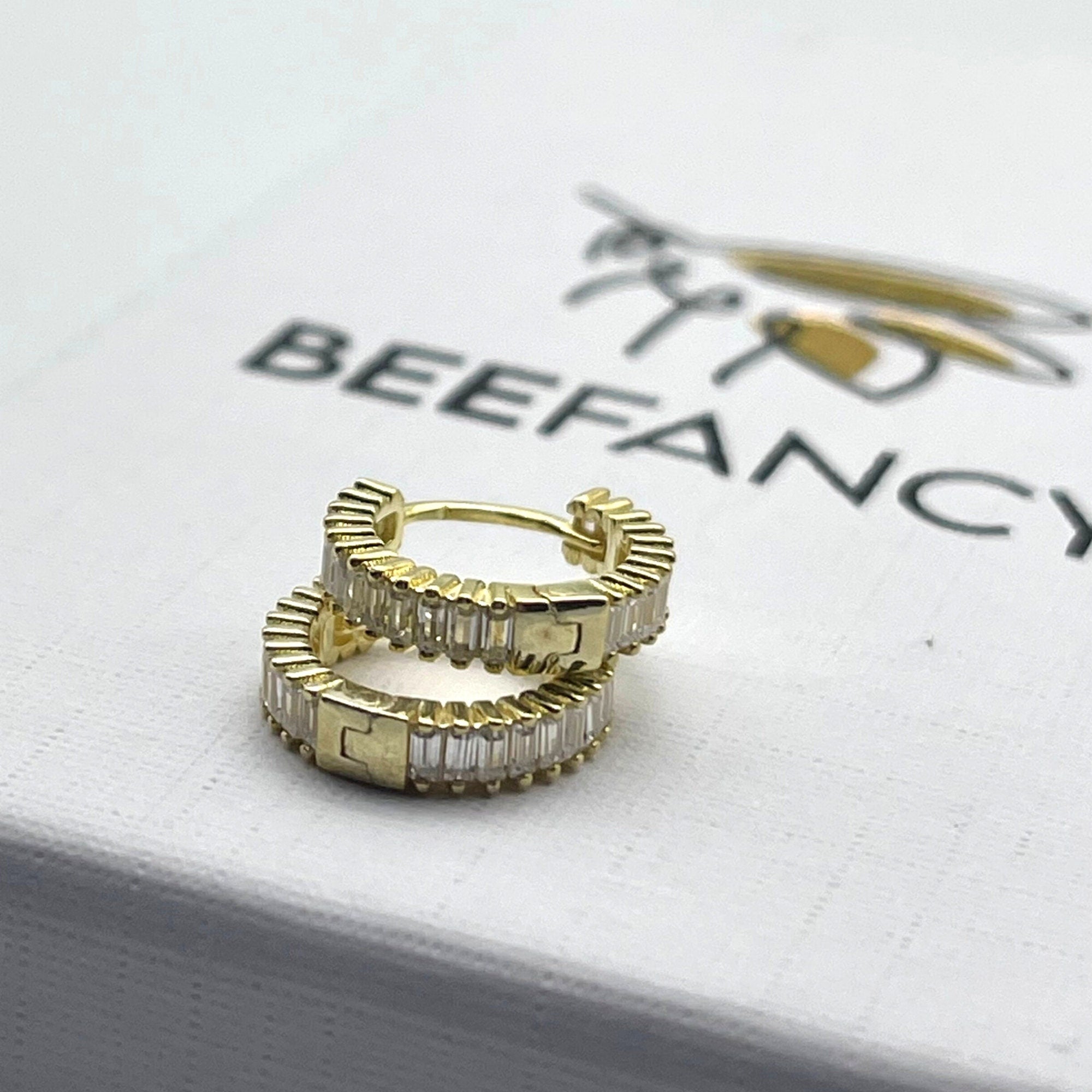Tiny Baguette Hoop Earrings - Sterling Silver