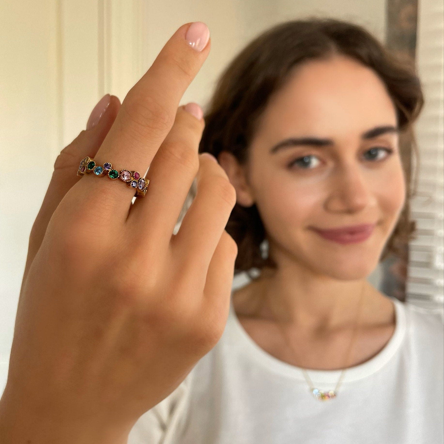 Rainbow Necklace & Eternity Ring Set - Sterling Silver