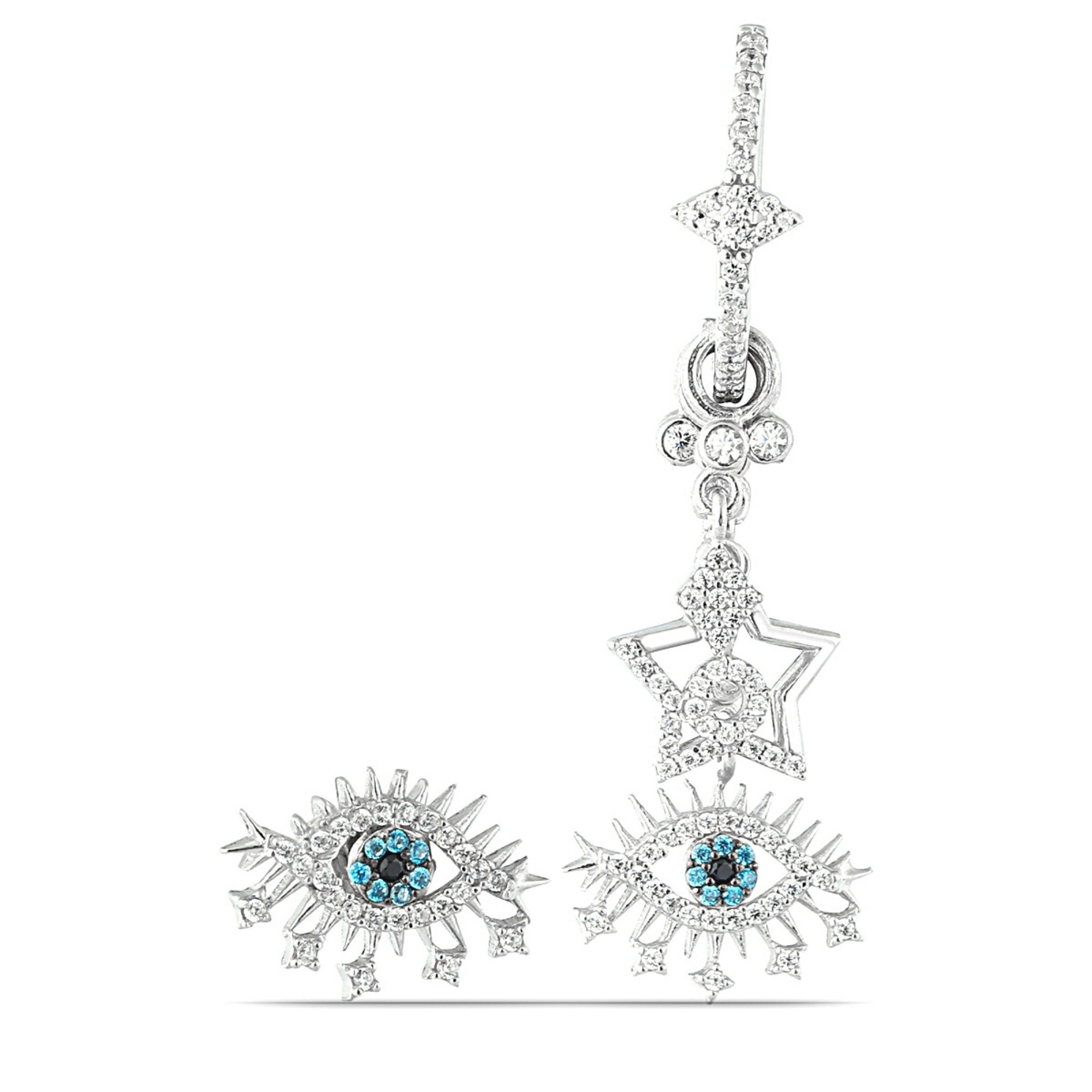 Evil Eye Dangle Earrings - Sterling Silver