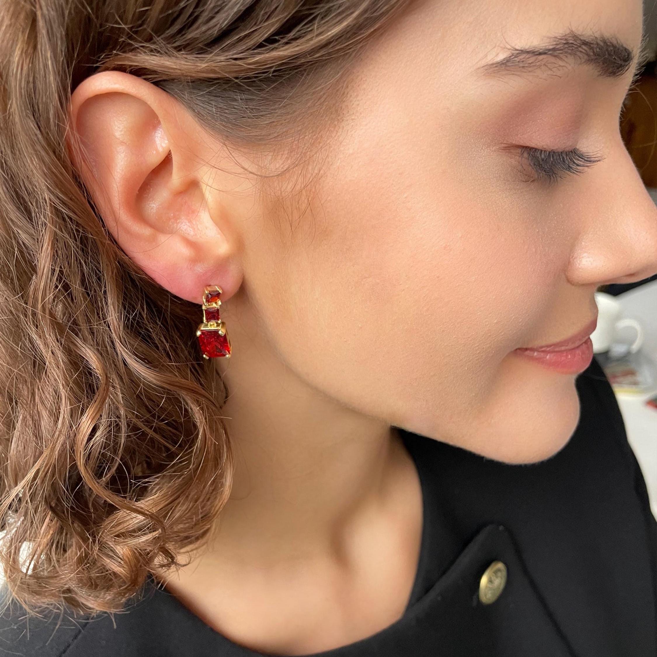 Baguette Birthstone Earrings - Sterling Silver