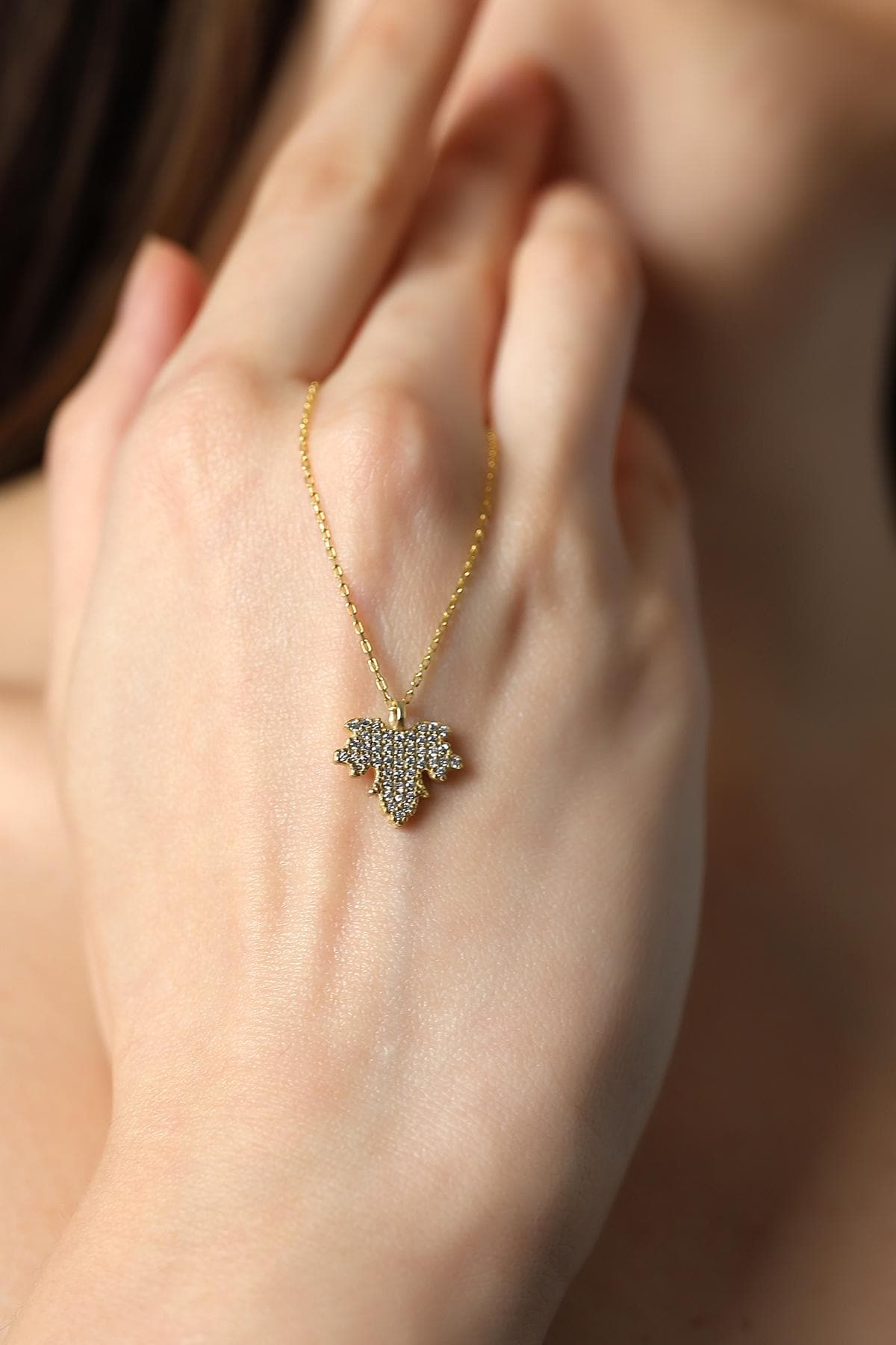 Maple Leaf CZ Pendant Necklace - Sterling Silver