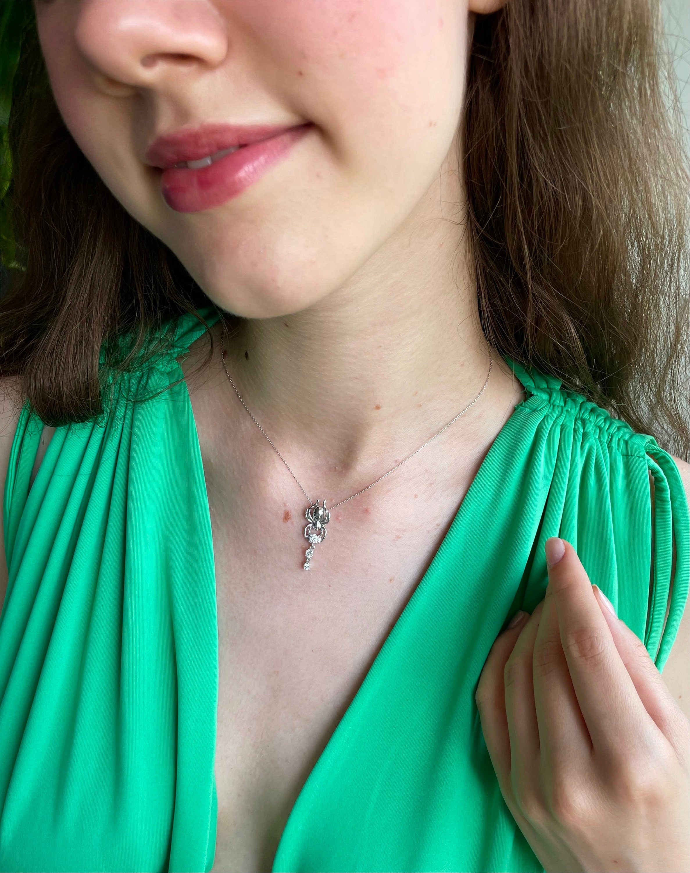 Dazzling Spider Necklace - Sterling Silver