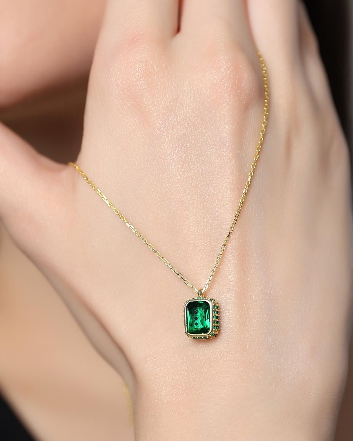 Baguette Emerald Necklace - Sterling Silver