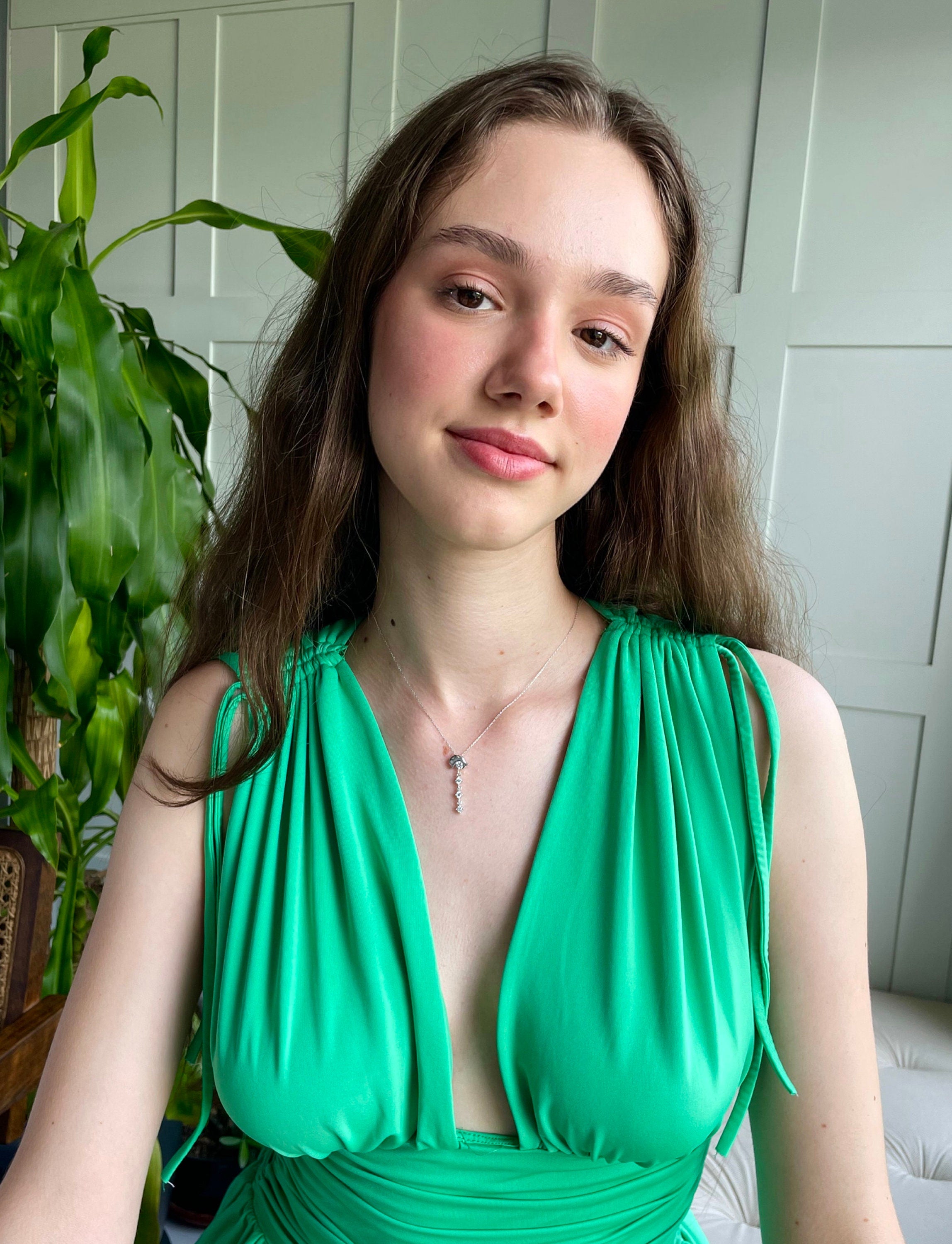 Dangling Cz Dolphin Necklace - Sterling Silver