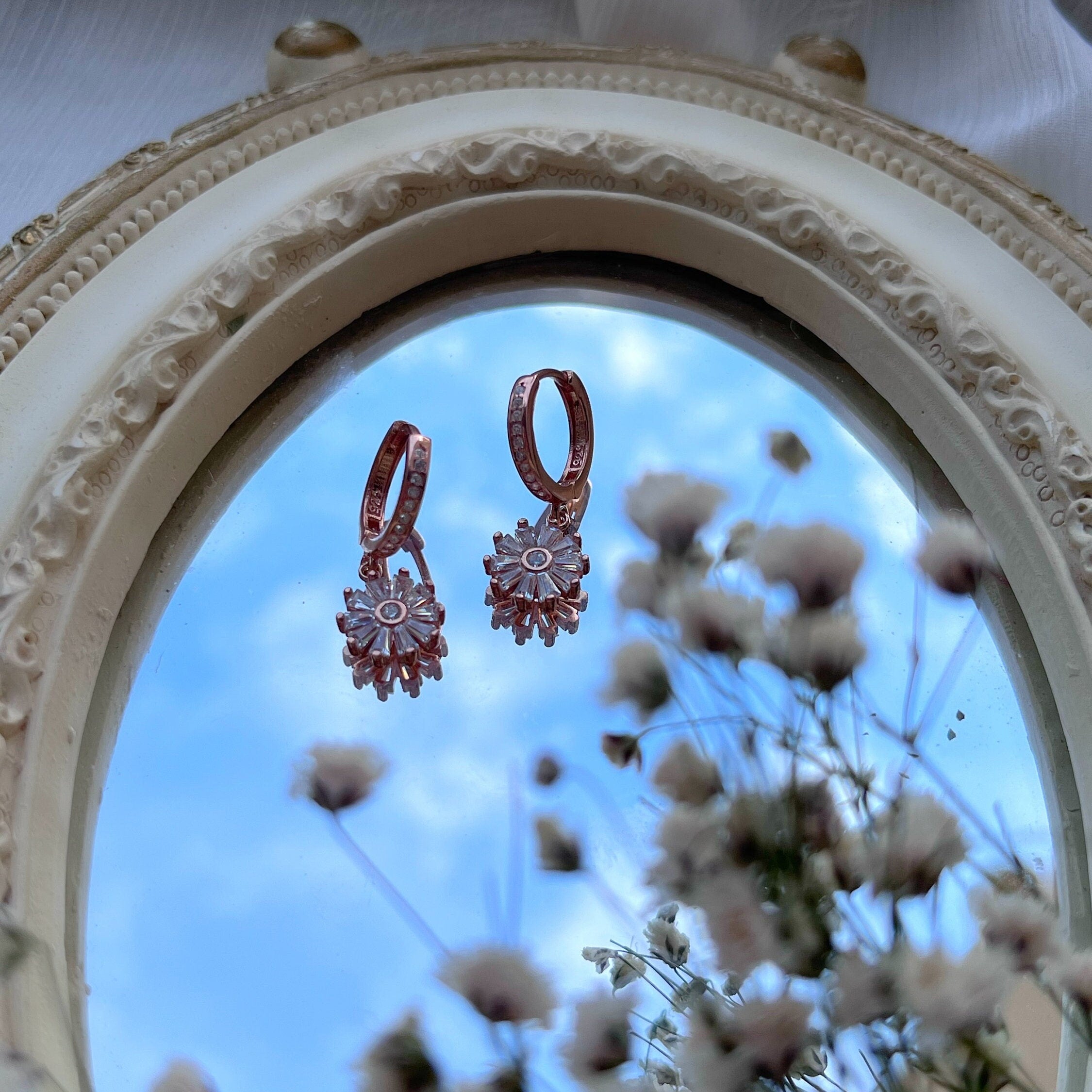 Daisy Dangle CZ Earrings - Sterling Silver