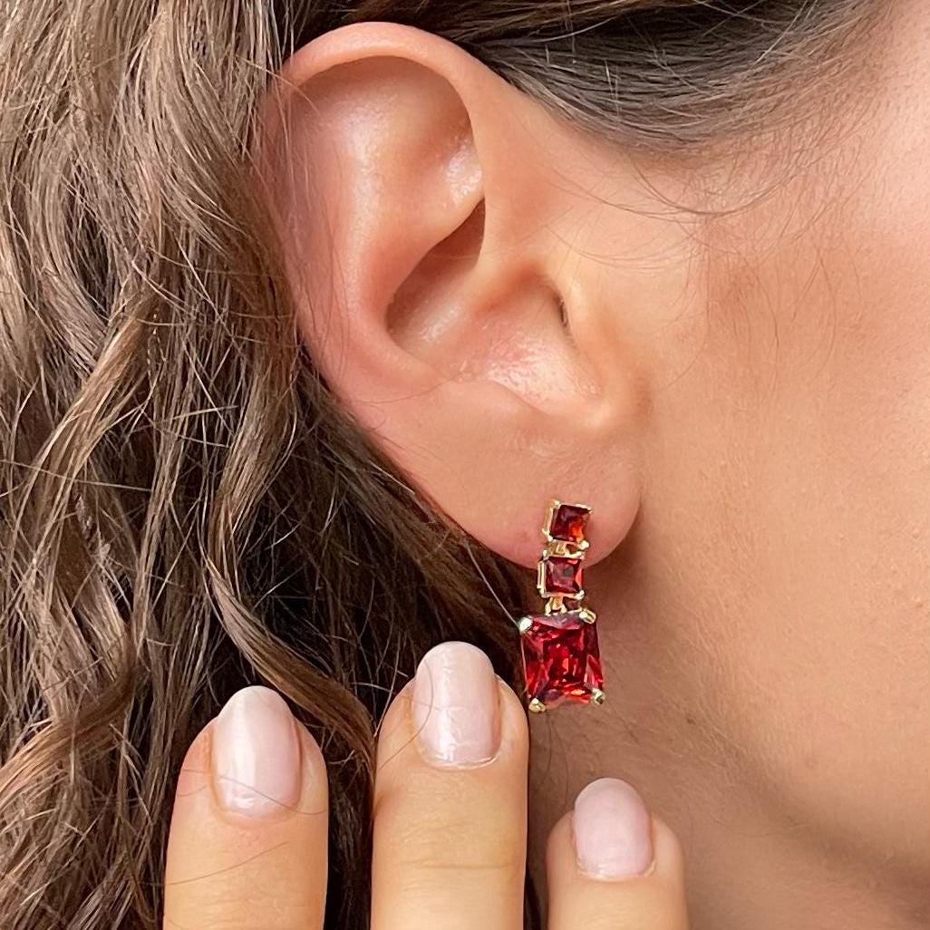 Baguette Birthstone Earrings - Sterling Silver