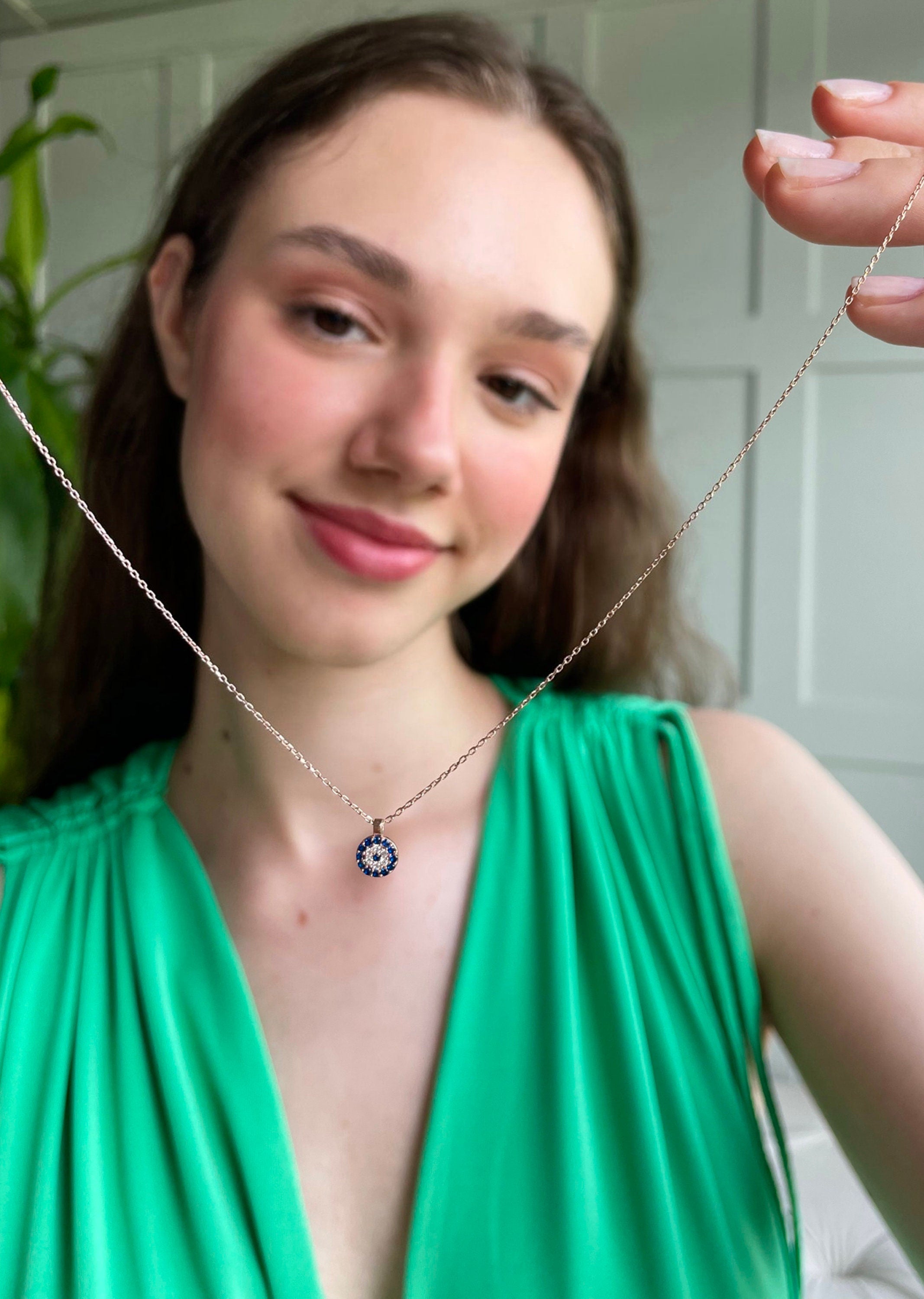 Minimalist Silver Evil Eye Necklace - Sterling Silver