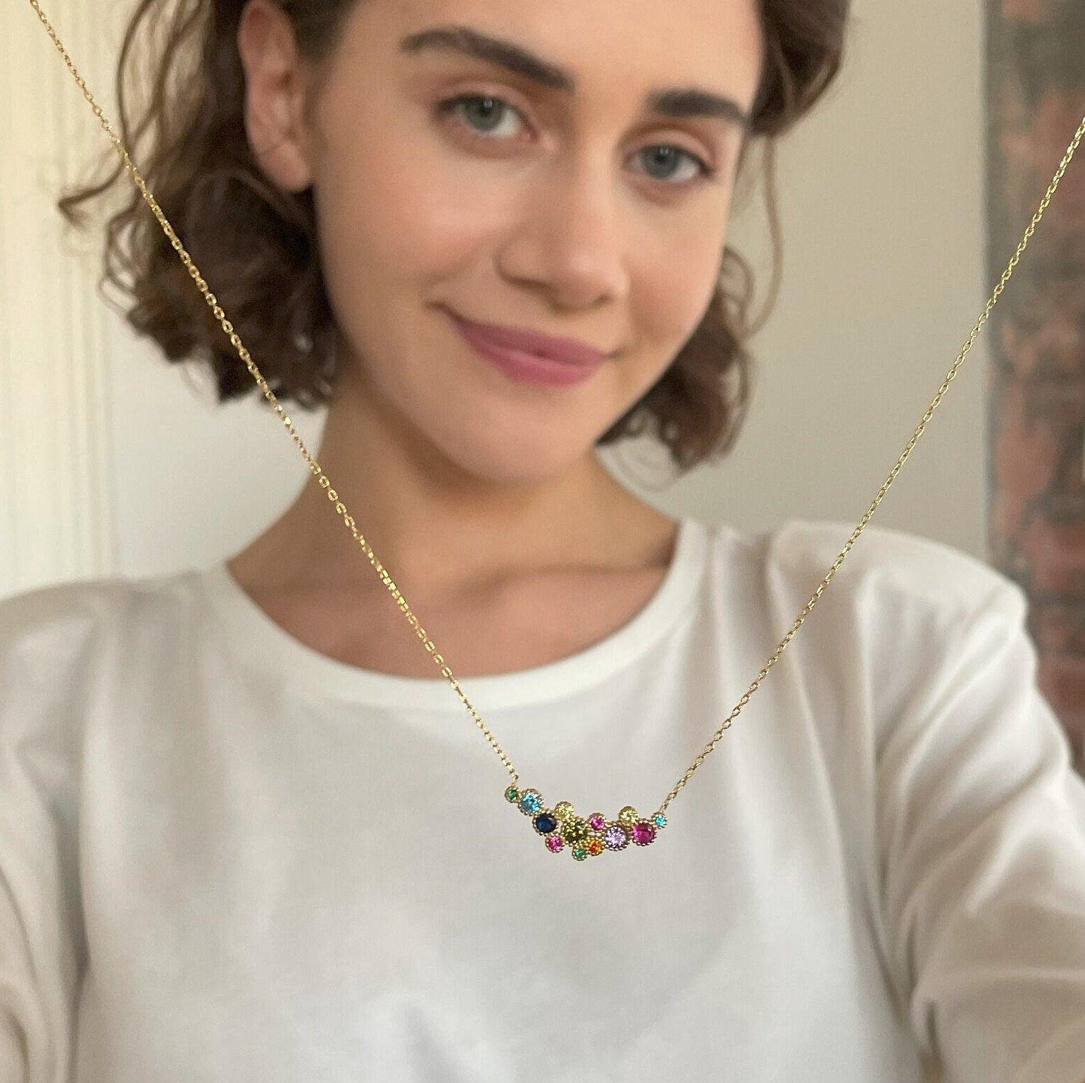 Rainbow Gemstone Necklace - Sterling Silver