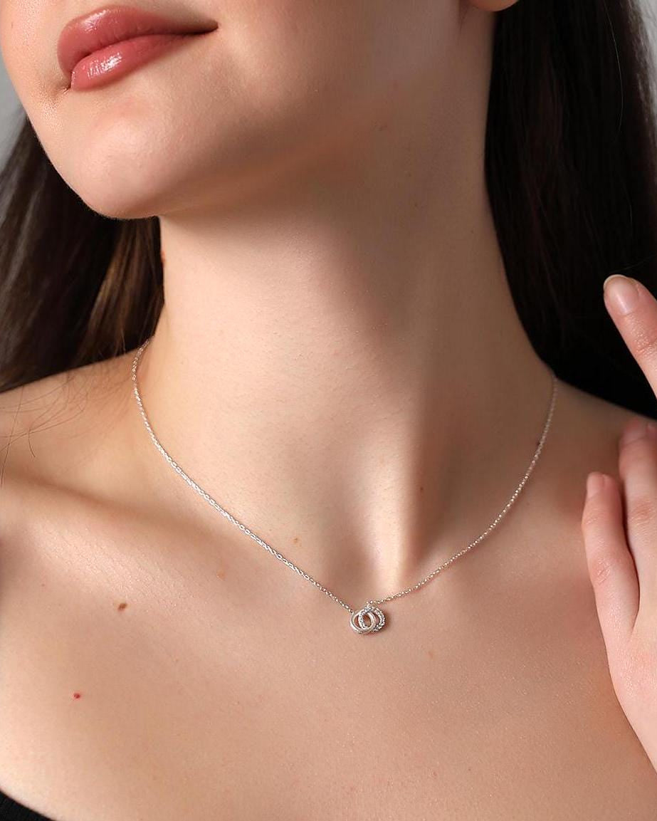 Dainty Double Circle Necklace - Sterling Silver