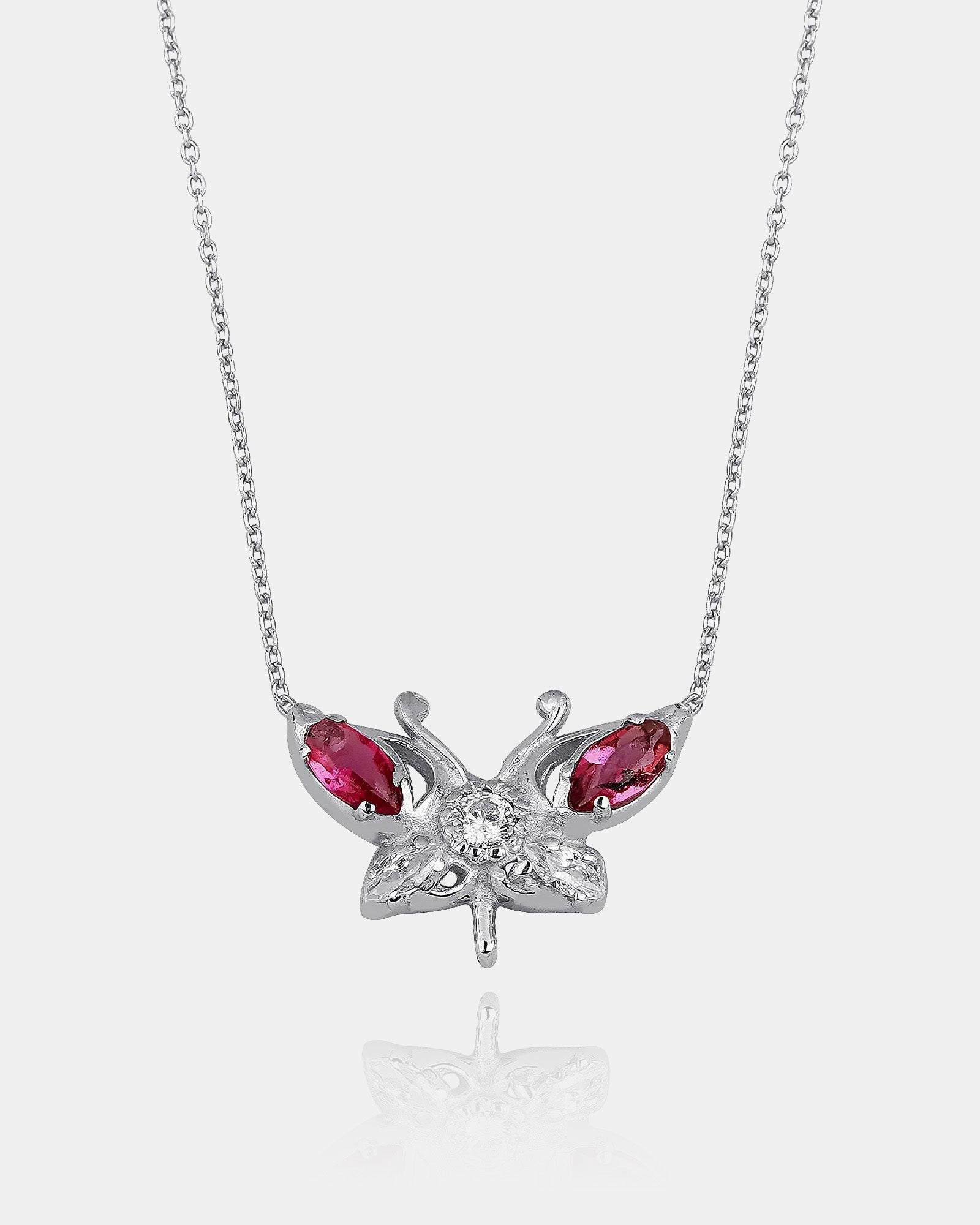 Pink Tourmaline Butterfly Necklace - Sterling Silver