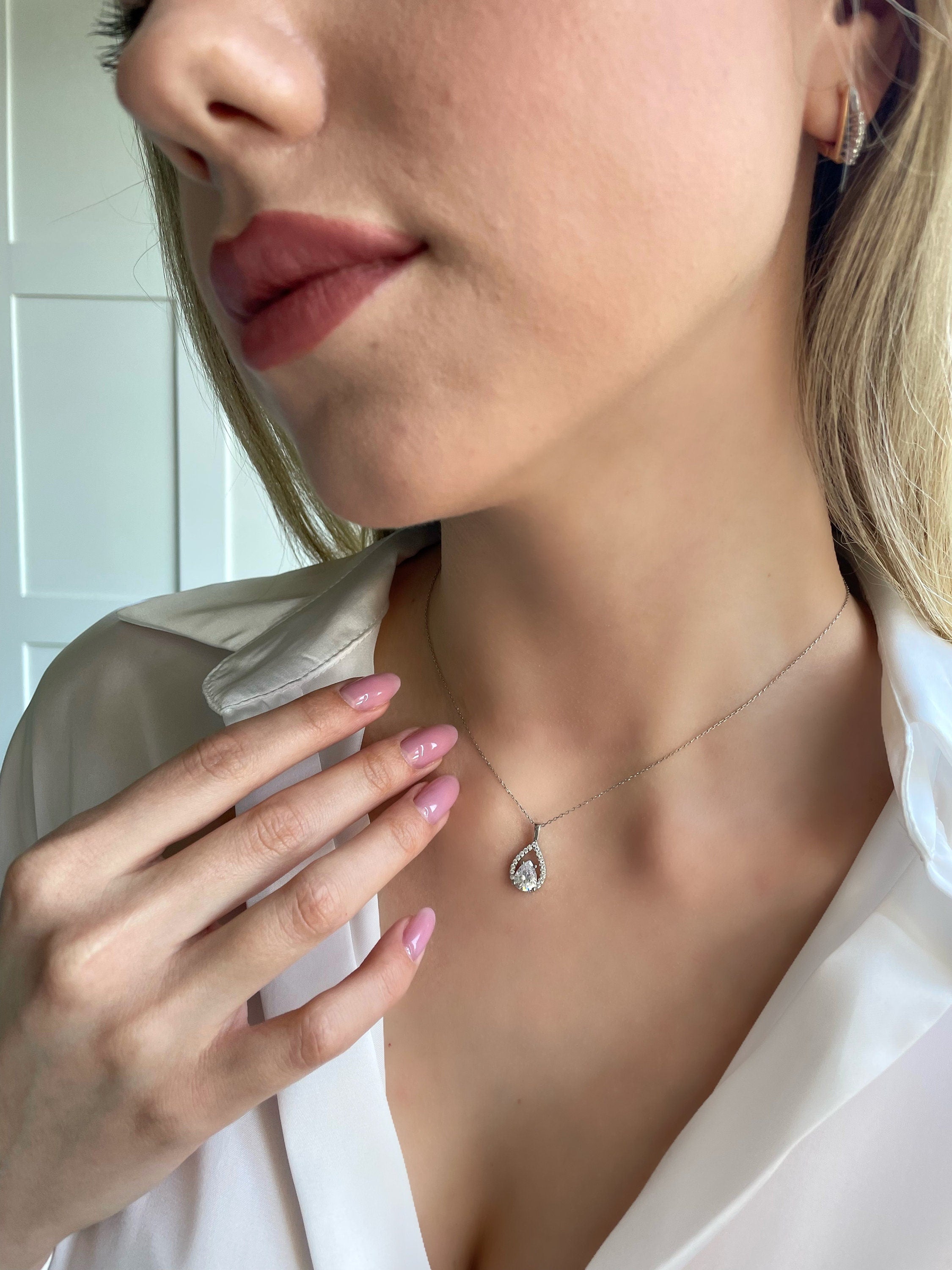 Zirconia Frame Birthstone Necklace - Sterling Silver