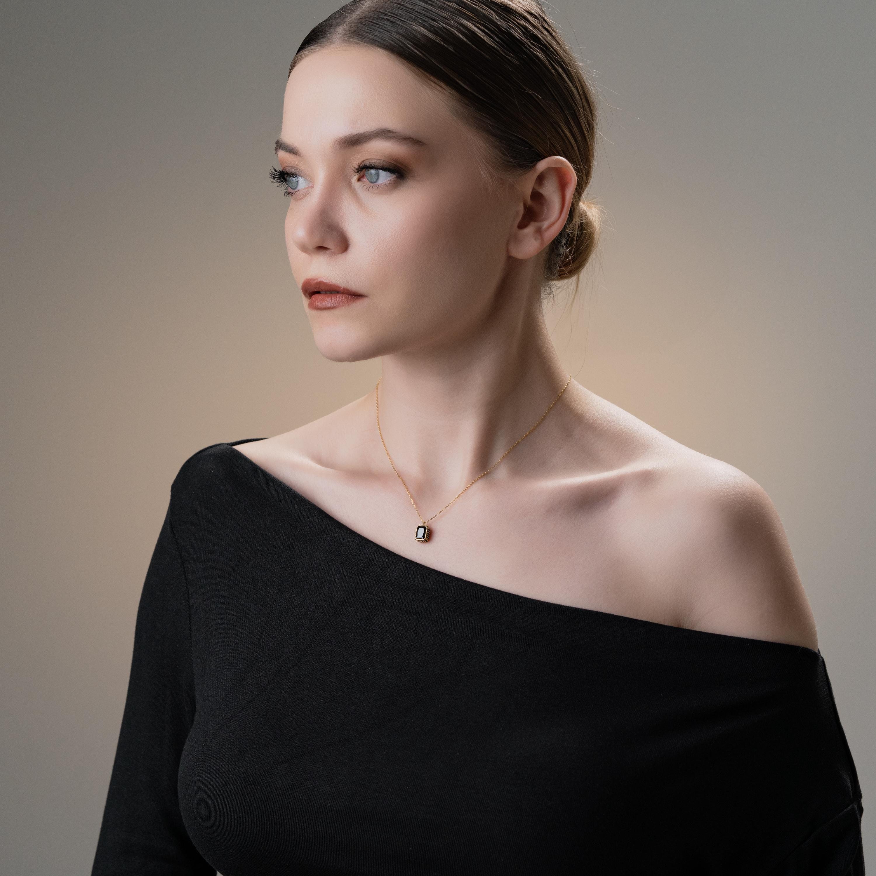 Gold Framed Gem Necklace - Sterling Silver