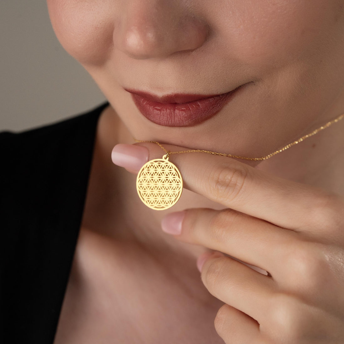 Gold Flower Of Life Medallion Necklace - Sterling Silver