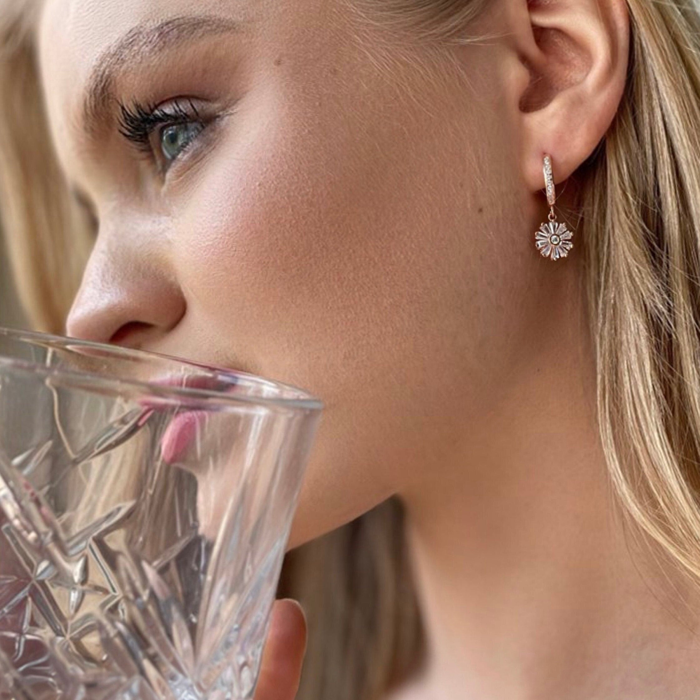 Daisy Dangle CZ Earrings - Sterling Silver